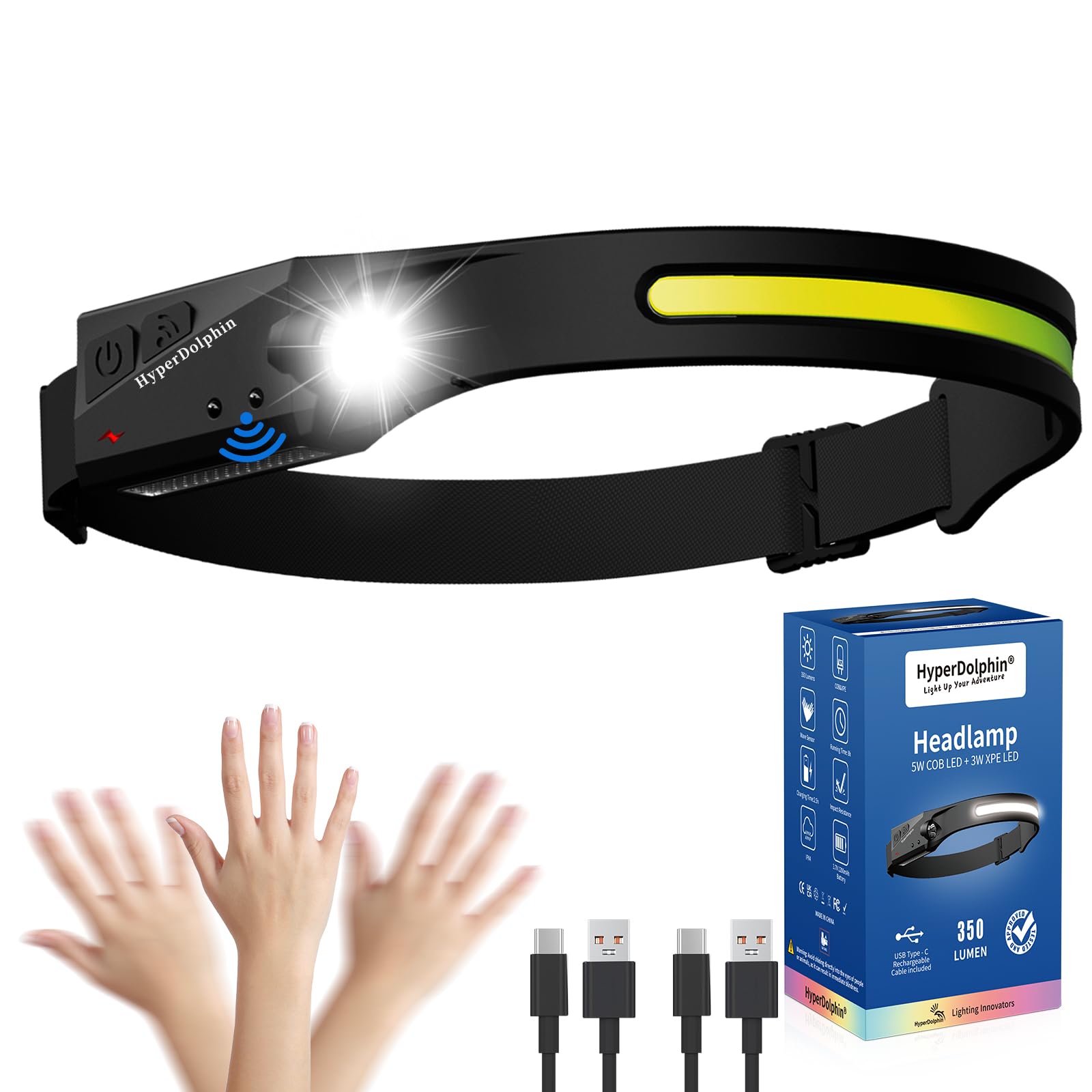 Headlamp Rechargeable, Led Waterproof Headlight For Adults, 230 Headband Light Forehead, Usb Head Lamp Band, 350 Lumen Super Bri