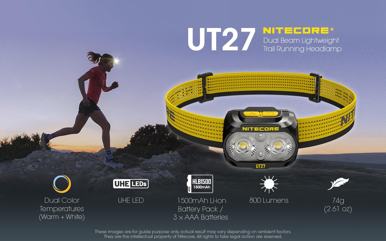 Nitecore Ut27 Pro 800 Lumen Running Headlamp, White, Usb-C Rechargeable, Lightweight Perfect For Ultra-Trail, Hiking With White,