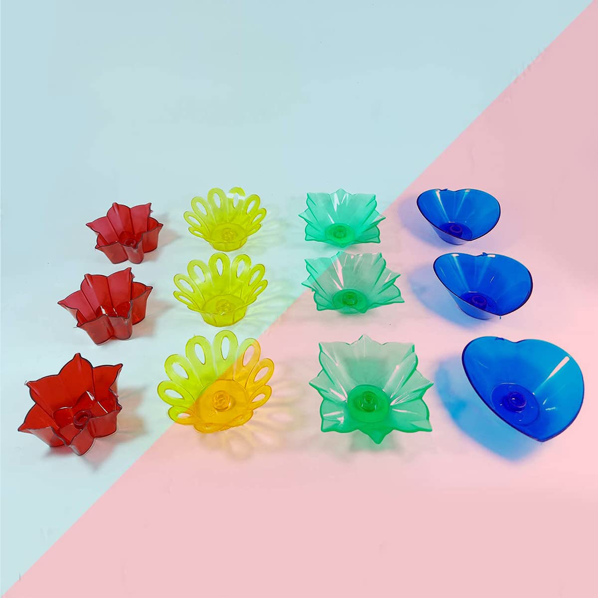 Primelife 12 Designer Transparent Diya Colorful Reflection Diya Combo multicolor Oil Diye for Decoration