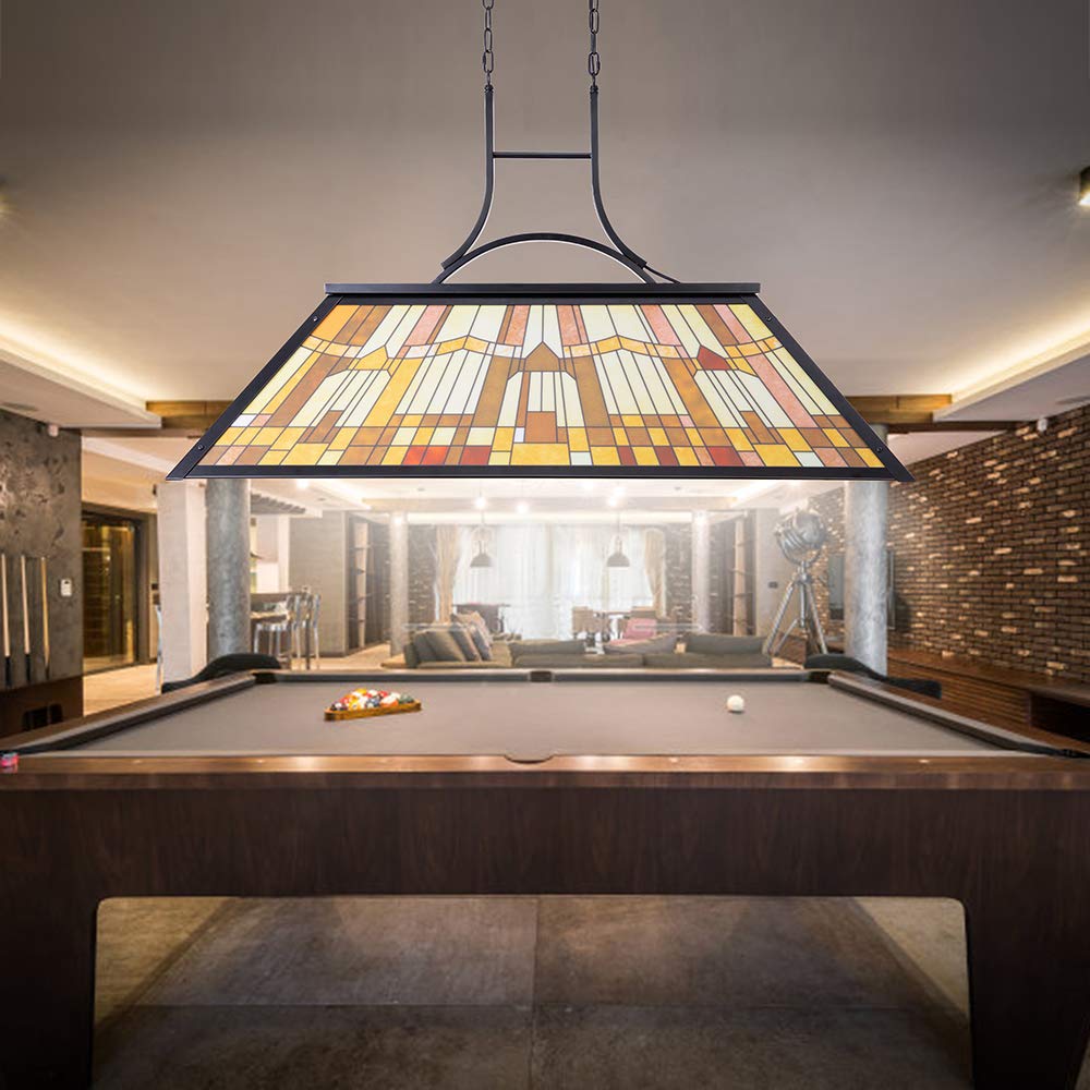 Wellmet Tiffany-Style 3-Lights Pool Table Lamp, Vintage Acrylic Light Fixture for 7' to 9' Tables, Yellow, 43.3” for Game Room or Bar