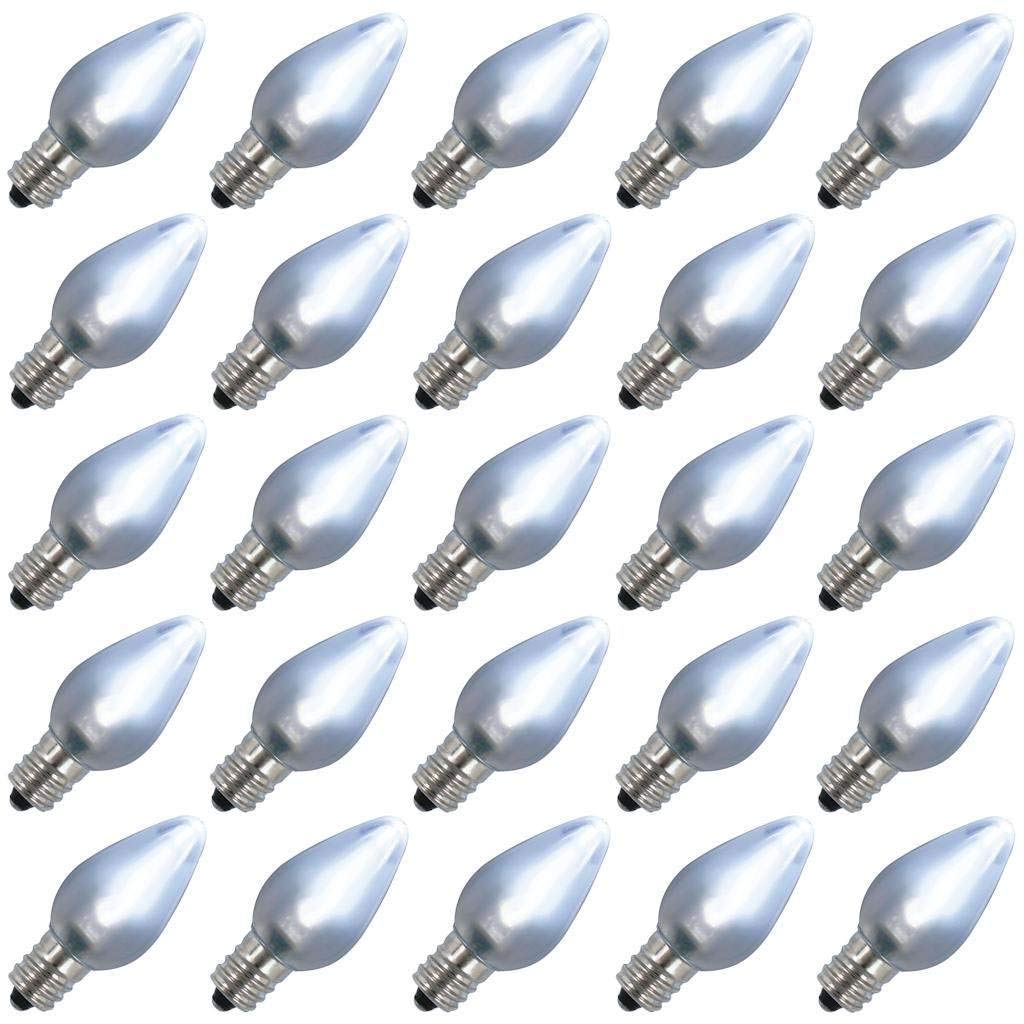Vickerman C7 Ceramic LED Twinkle Bulb, Cool White, 130V, 0.96 Watts, Nickel Base, 25 Bulbs per Pack