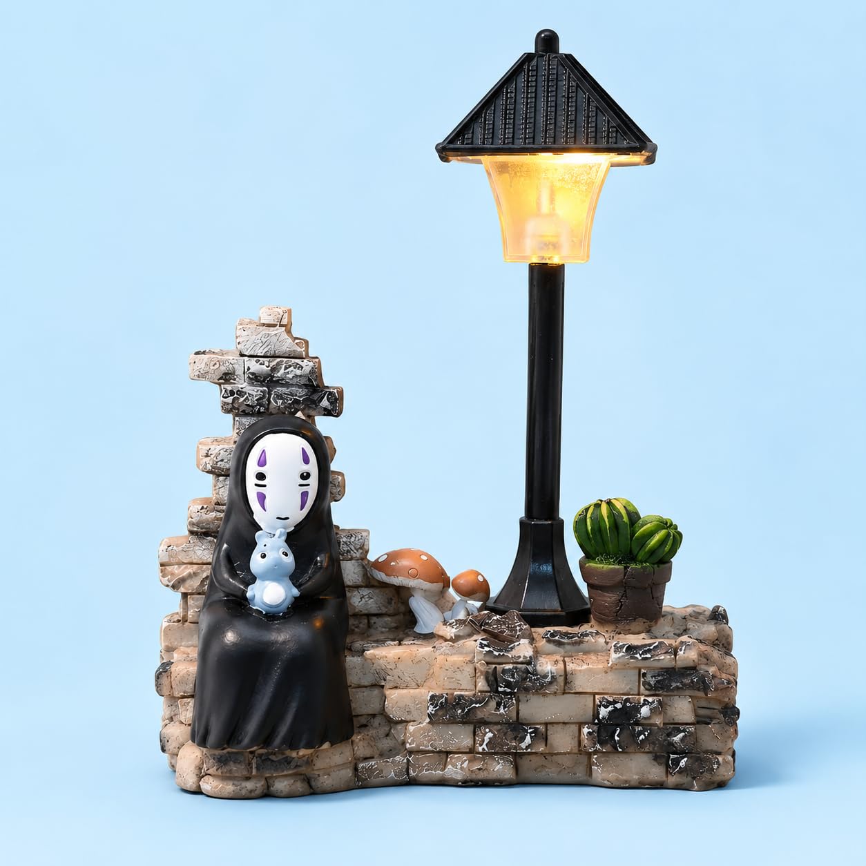 No Face Lamp, No Face Night Light Battery Operated Resin Mini Lamp, Warm White Decorative Desk Light for Bedroom, Bookshelf, Hom