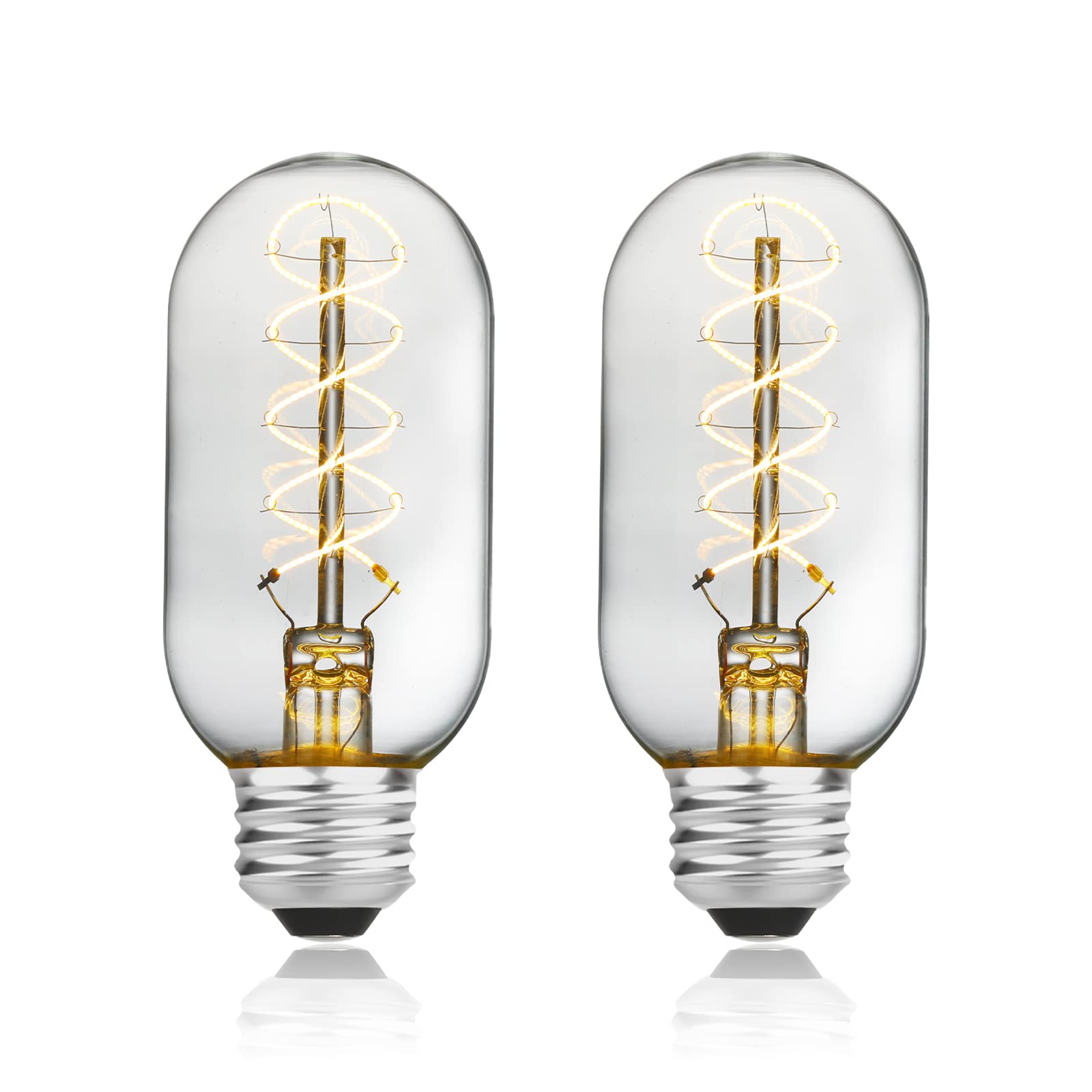 Amdtu Non-Dimmable Edison Bulbs 40 Watt 2700K Soft White, Super Thin Spiral Filament Vintage Led Light Bulbs 2 Pack, T45 Incande