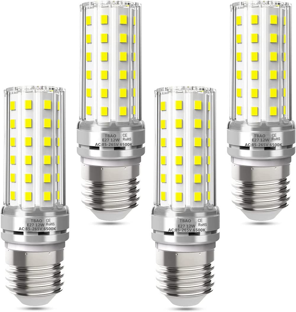 LED Corn Light Bulb 120W Equivalent 1200 Lumen 12W E26/E27 Base Non-dimmable Corn Lighting for Home Garage Warehouse Indoor LED Corn Bulbs Pack of 4 (Cool White)