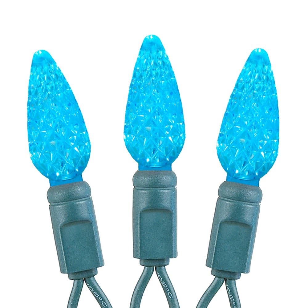 Novelty Lights 24Ft 70 Led C6 Led Christmas String Lights  Outdoor Christmas Tree Commercial Grade Led String Lights  Permanent Christmas Lights Outdoor Tree Decorations Outdoor (Teal)  Green Wire