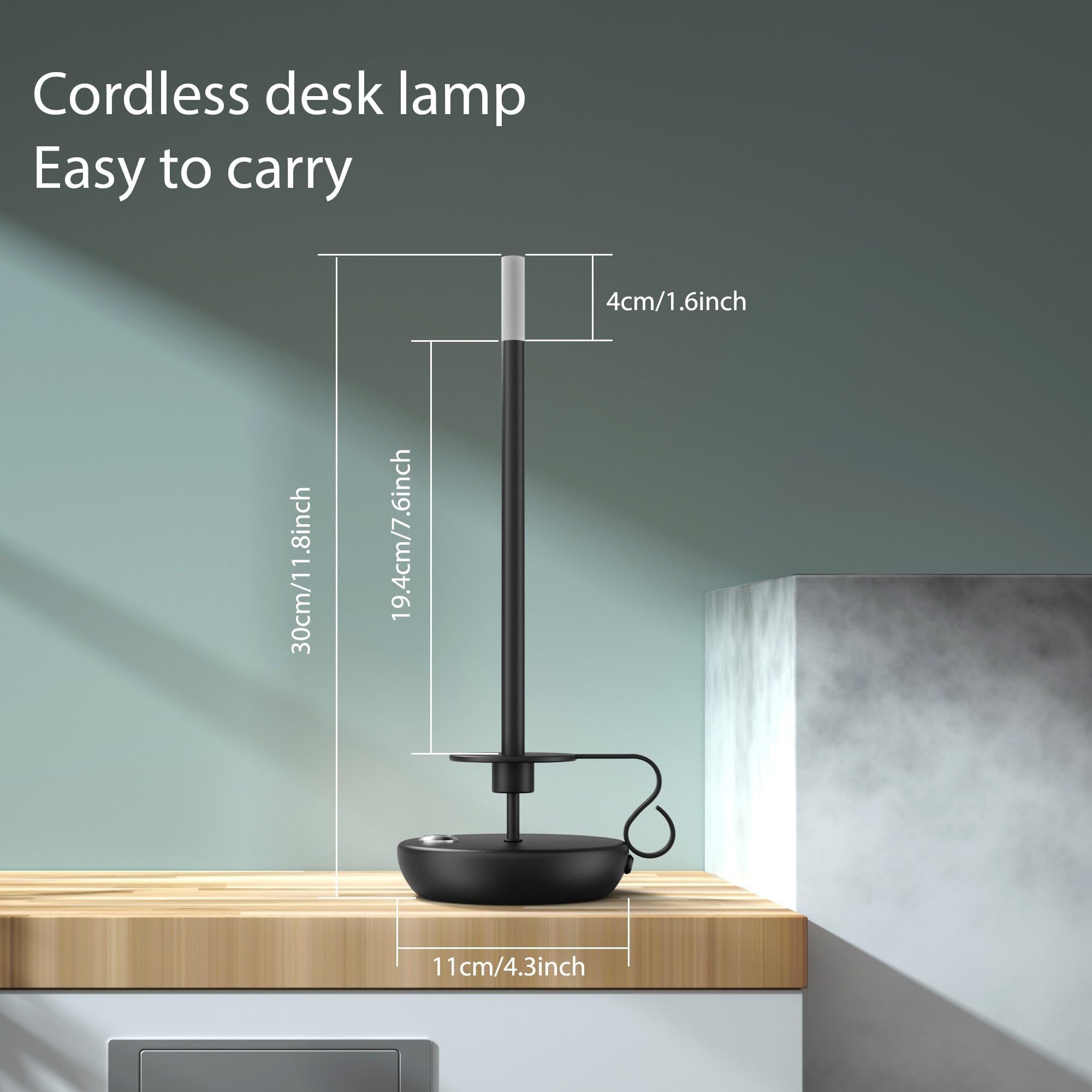 irotine Cordless LED Table Lamp, Rechargeable, Stepless Dimmable, Model HT-905, Black