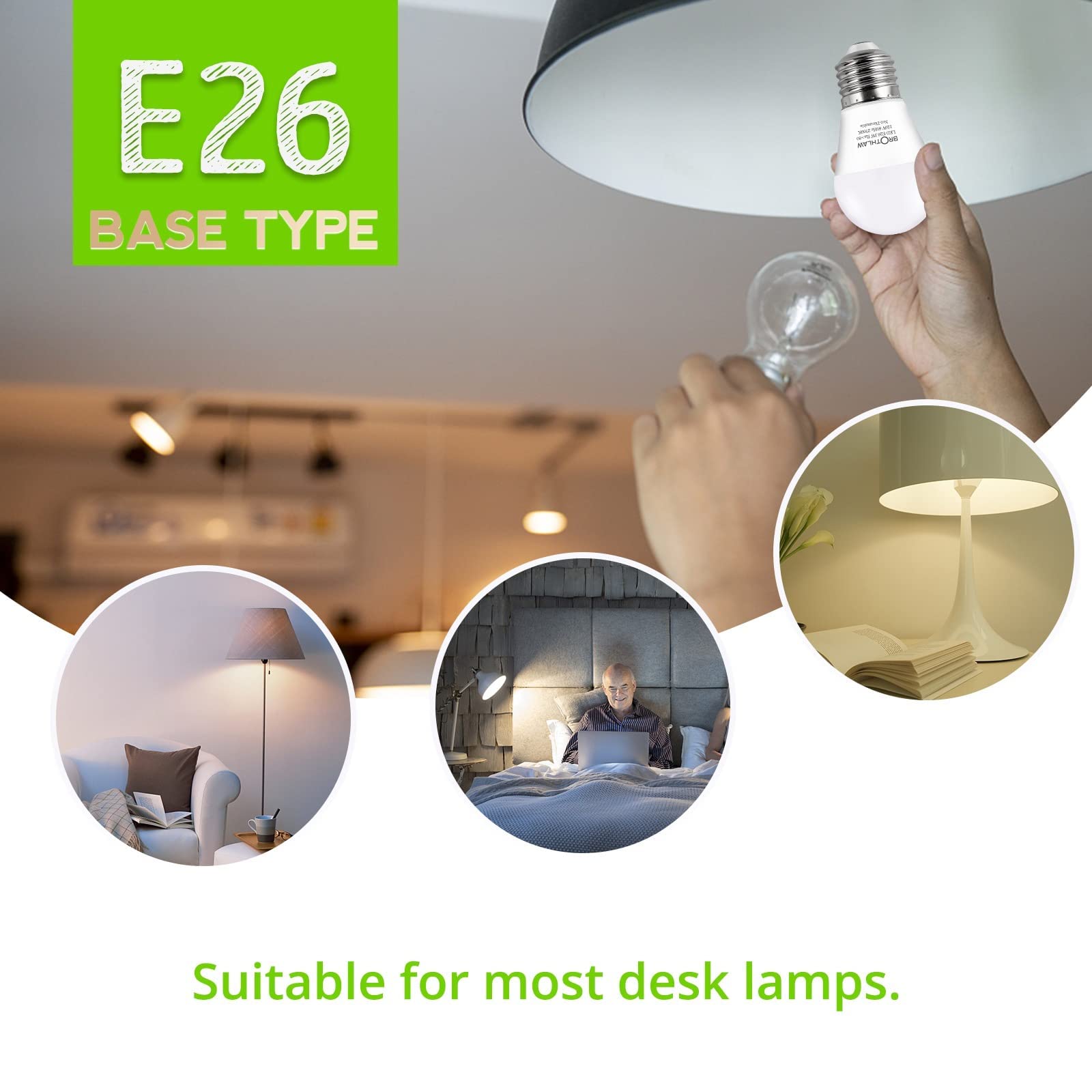 Brothlaw A15 LED Bulb 3W E26 Base 2700K Warm White, 4 Count, Plastic