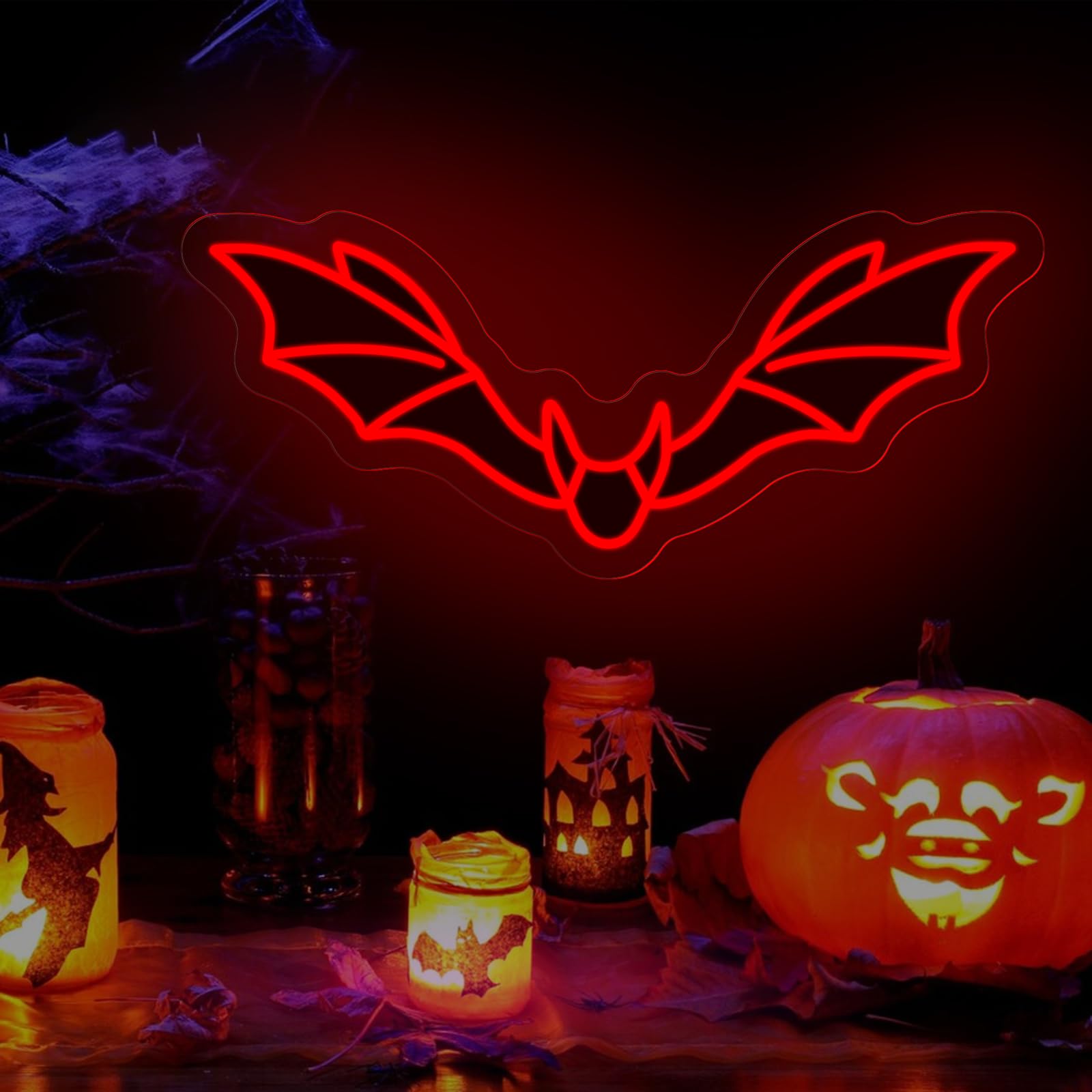 DMDMBSR Bat Neon Sign, Acrylic Halloween Decor, 15.7inx6.9in, Red Bat