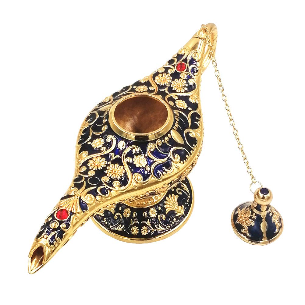 Honoro Vintage Legend Aladdin Magic Genie Lamp - Metal Carved Wishing Light For Home Wedding Party Tabletop Decoration Delicate Gift,Large Dark Blue