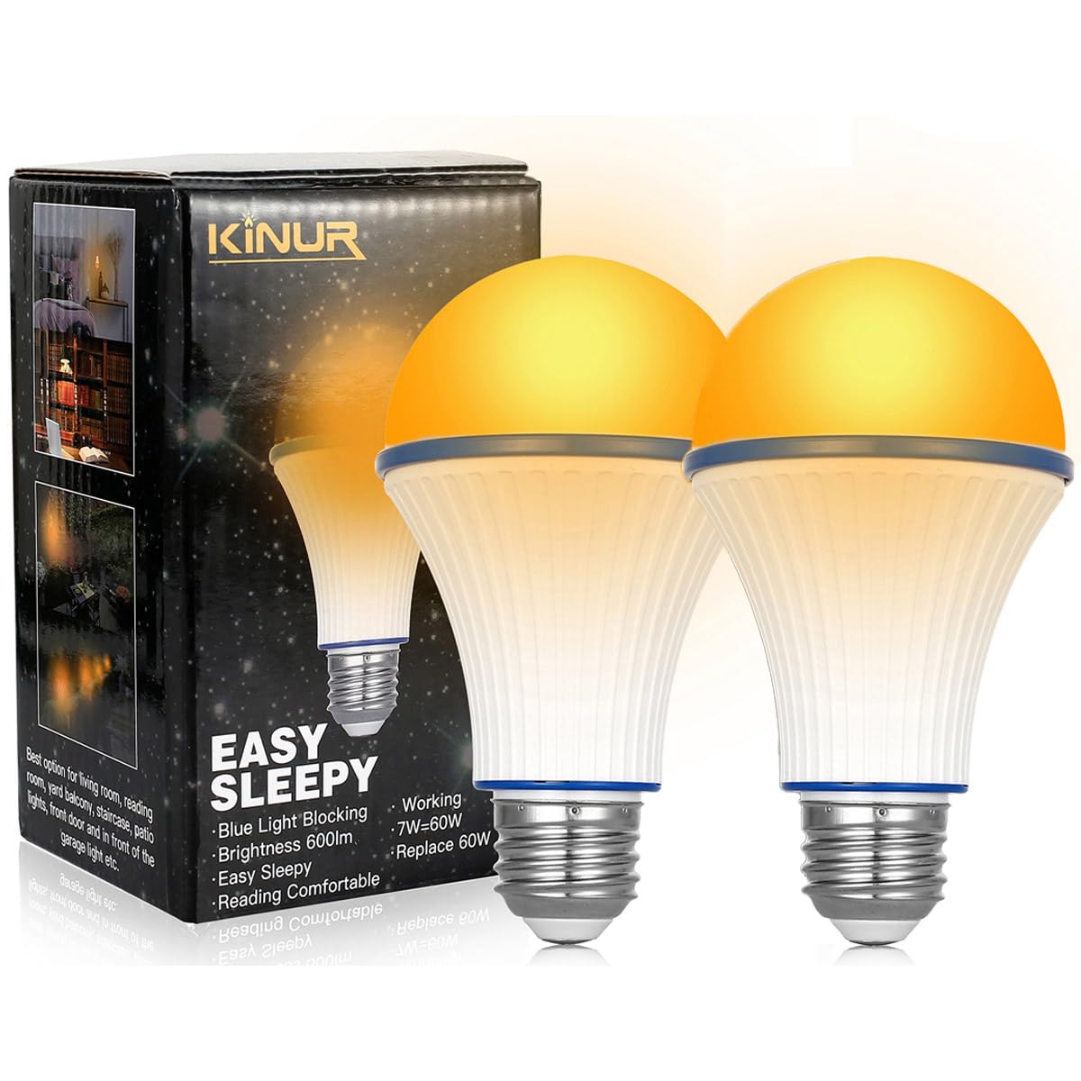 Kinur 7W A19 1800K Amber Light Bulb-Warm Light Bulbs For Sleep And Baby Nursery-60 Watt Equivalent-Non-Dimmable Led Sleep Light 