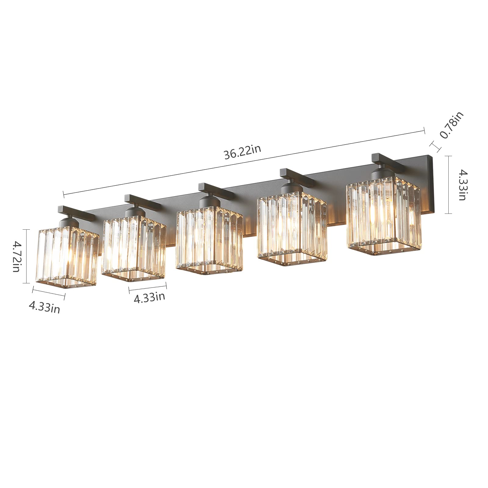 FDPBY Modern Black Crystal Bathroom Vanity Light - 5-Light Wall Fixture, Metal, JW-002, Black