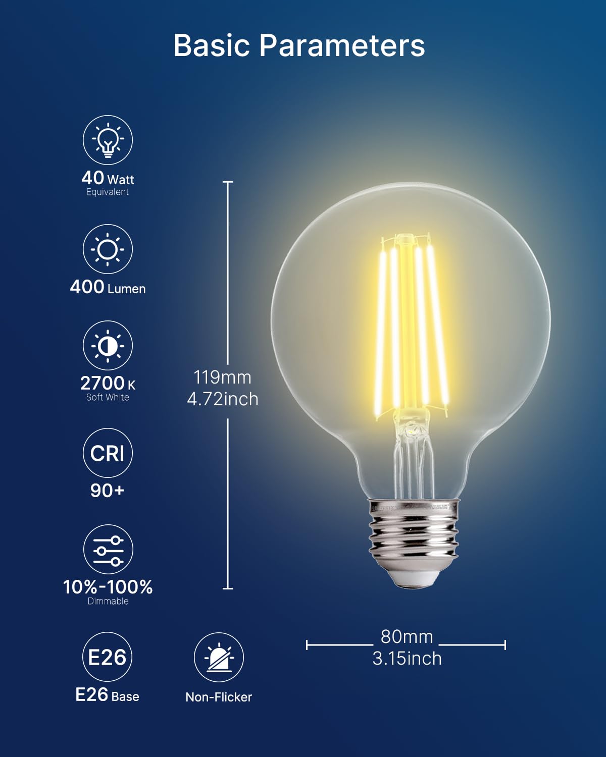 Flsnt G25 Led Globe Edison Bulbs For Bathroom Vanity & Mirror Lighting  2700K Soft White  Cri90+ Dimmable  40W Equivalent  400Lm  E26 Base  Clear Glass Decorative Bulbs  Ul Listed  8 Pack