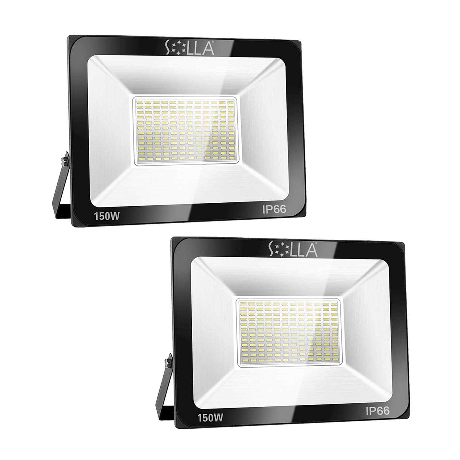 SOLLA 150W LED Flood Light - 2 Pack, IP66 Waterproof, 12000lm, 3000K Warm White, Aluminum, Model HT-002