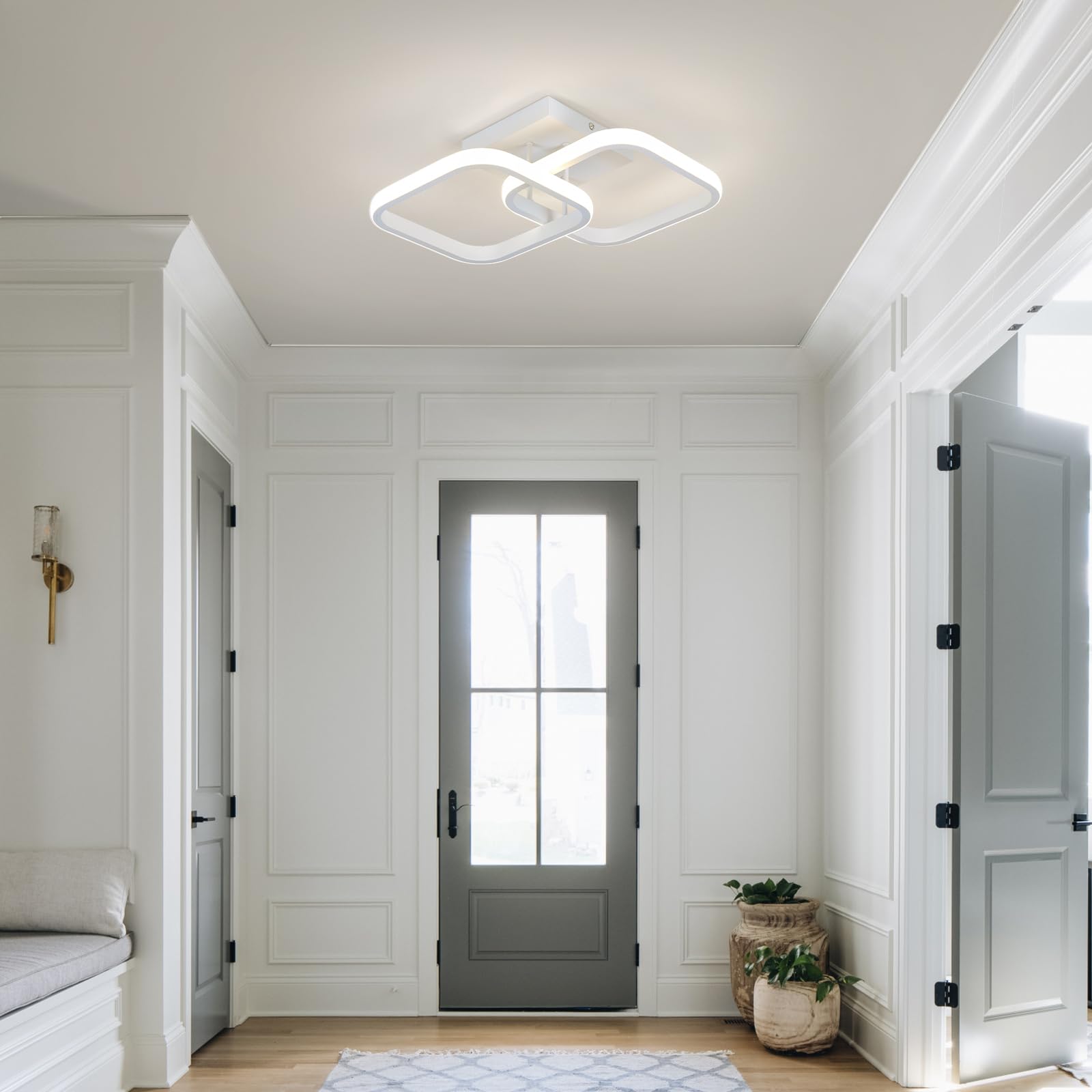 Caneoe Led Ceiling Light Fixture 4500K Modern Hallway Light Fixtures Ceiling Lighting White Square Close To Ceiling Lights For Bathroom Bedroom Kitchen Balcony Stair Small Ceiling Lamp (White  4500K)