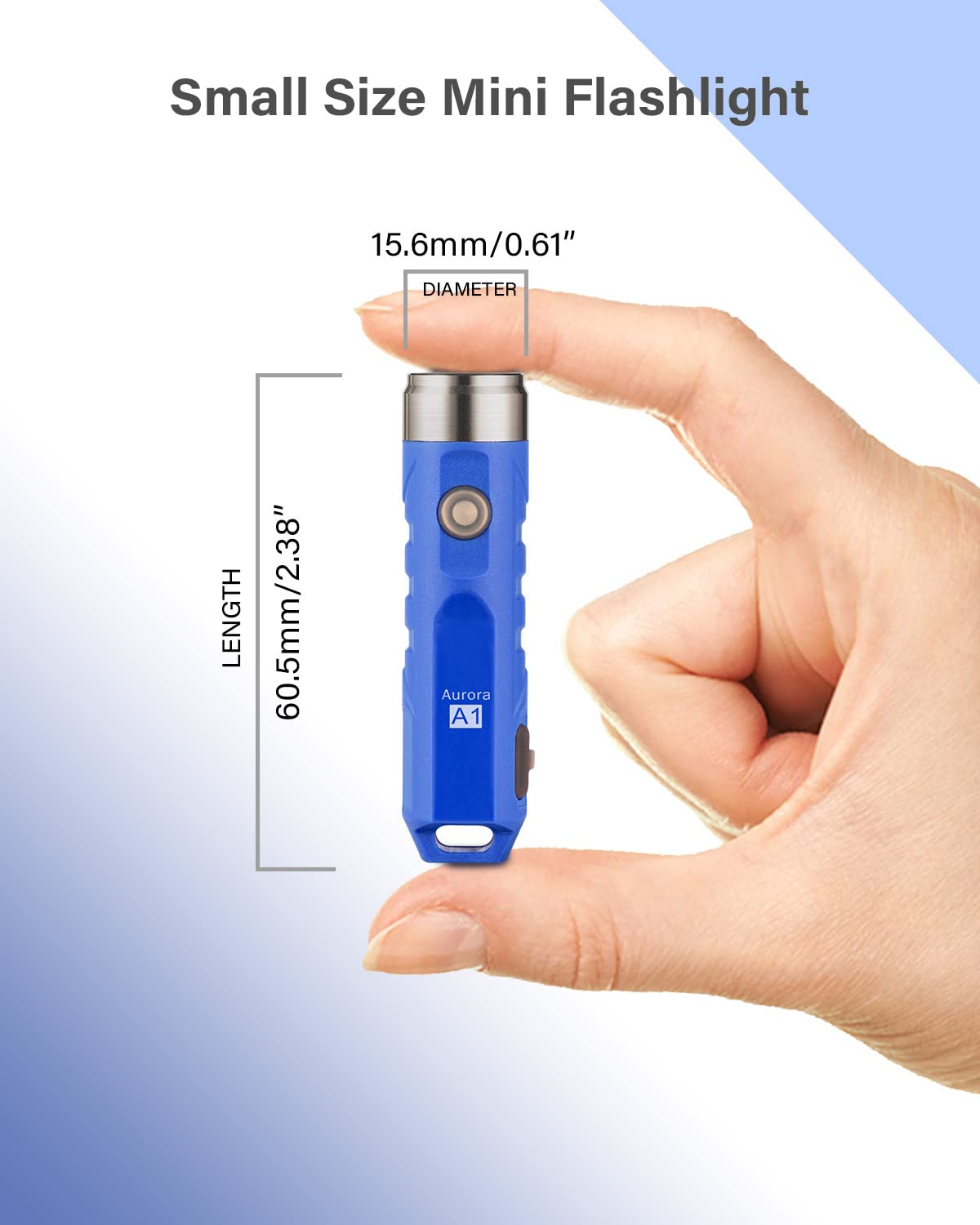RovyVon Aurora A1 G3 Mini Flashlight, 650 Lumens, USB C Rechargeable, Blue, Compact Keychain EDC for Camping and Emergencies