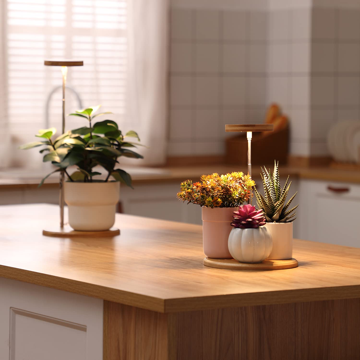yadoker Indoor Plant Grow Light - Adjustable Height, Automatic Timer, Bamboo, 1 Pack, Light Base
