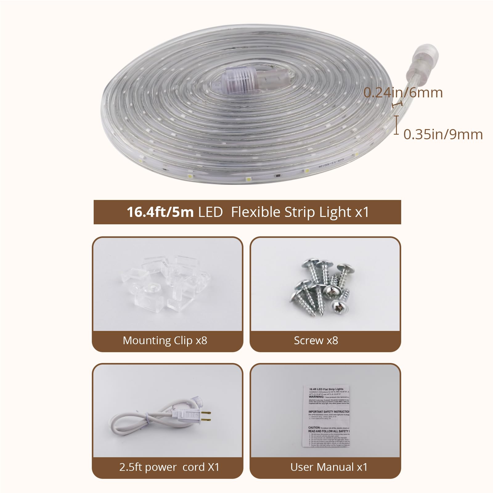 Areful Led Rope Lights - 16.4Ft Daylight Flexible Strip Light, Waterproof, Connectable For Home & Party Decoration