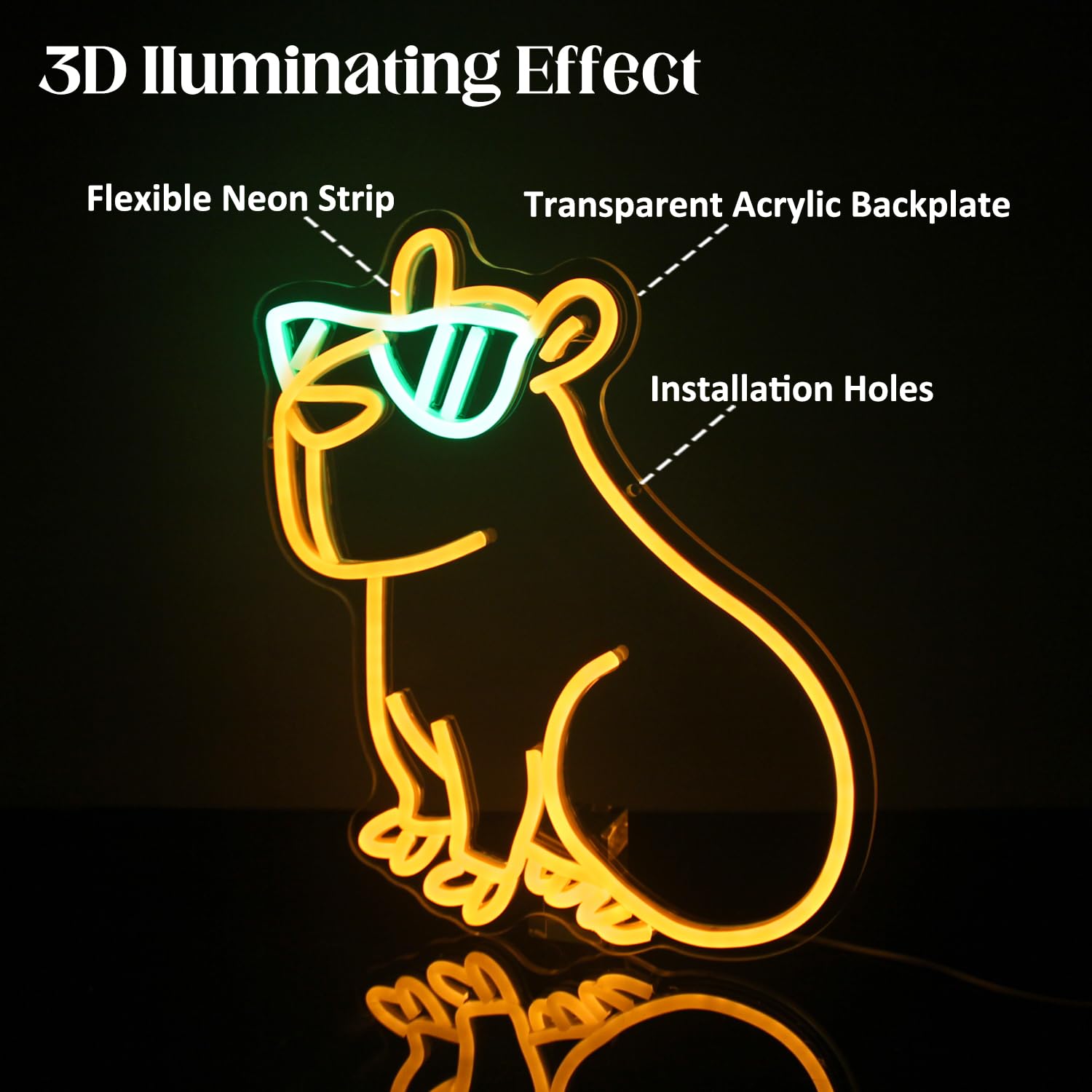 Cool Capybara Neon Sign Cute Animal with Glasses Yellow Green LED Signs for Wall Cartoon Neon Lights for Bedroom Capybara Neon N