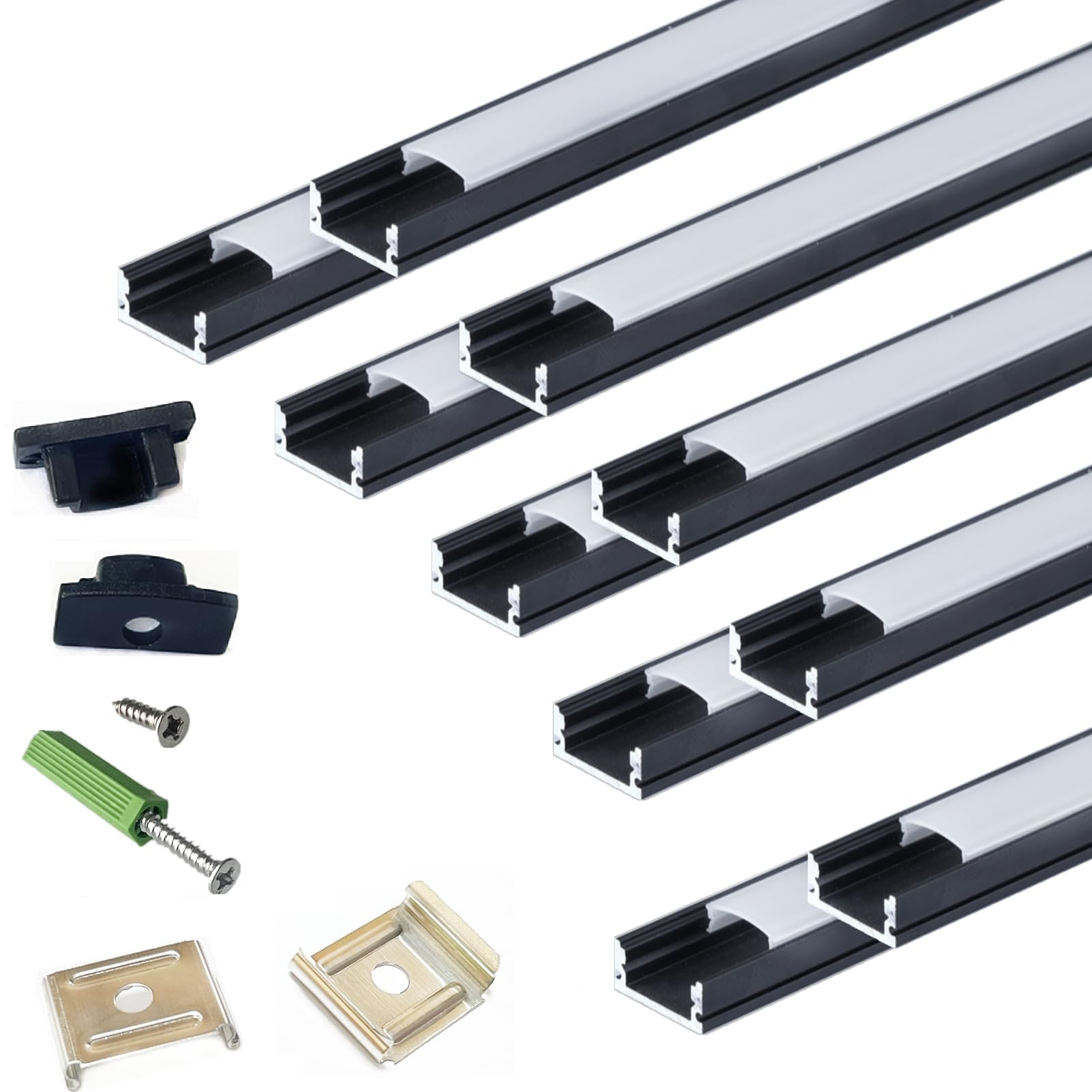 THMOOTHER LED Strip Black U Channel Diffuser 10-Pack 6.56FT,17X7.5MM Surface Mounted Tape Light Aluminum Track with Milky Cover Cabinet,Stairs,Counter,Wall Flush Installed Low Profile