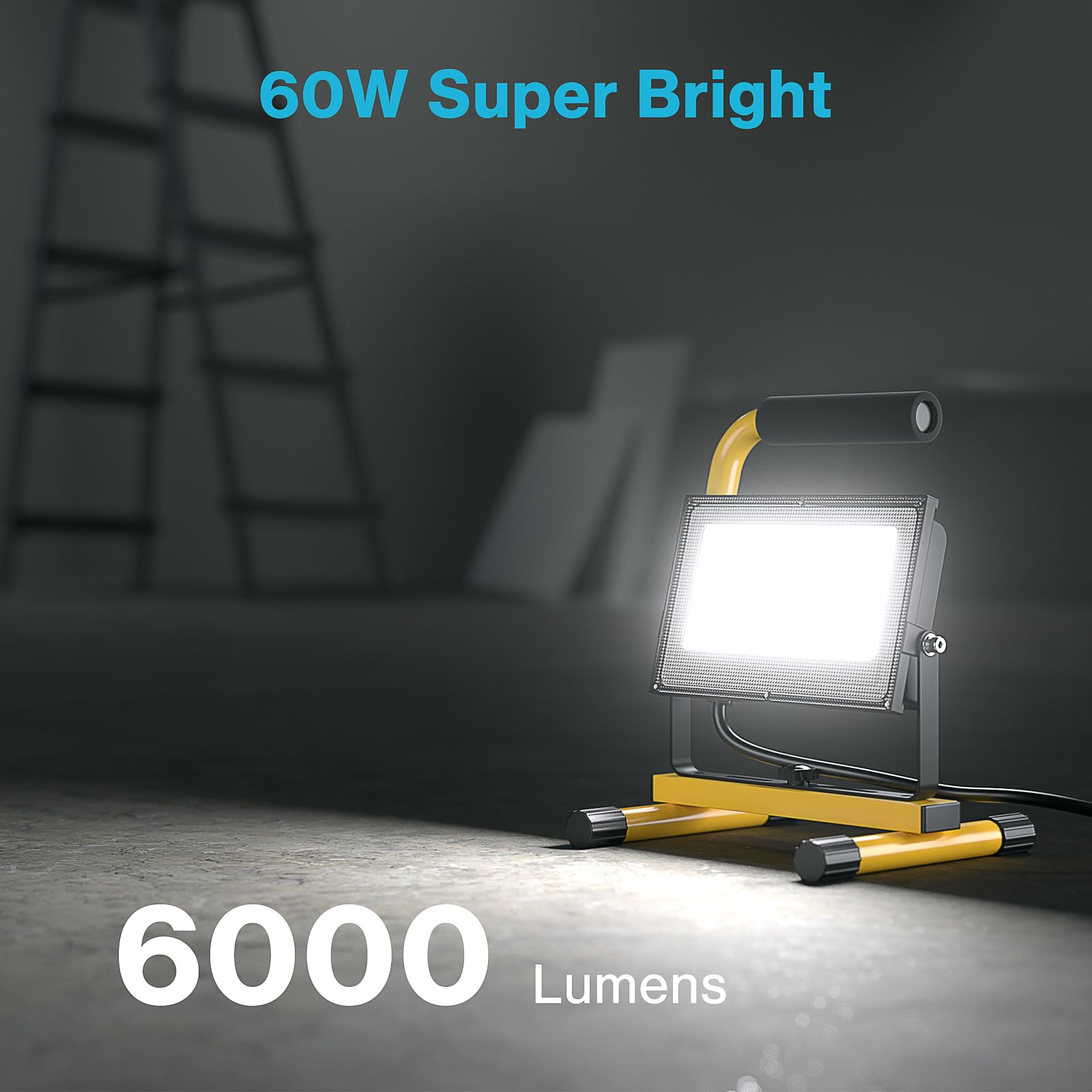 Olafus 60W Led Work Lights, 6000Lm Portable Flood Light With Plug, 5000K Daylight, Ip65 Waterproof Adjustable Job Site Lighting For Construction Site, Garage, Workshop, Jetty
