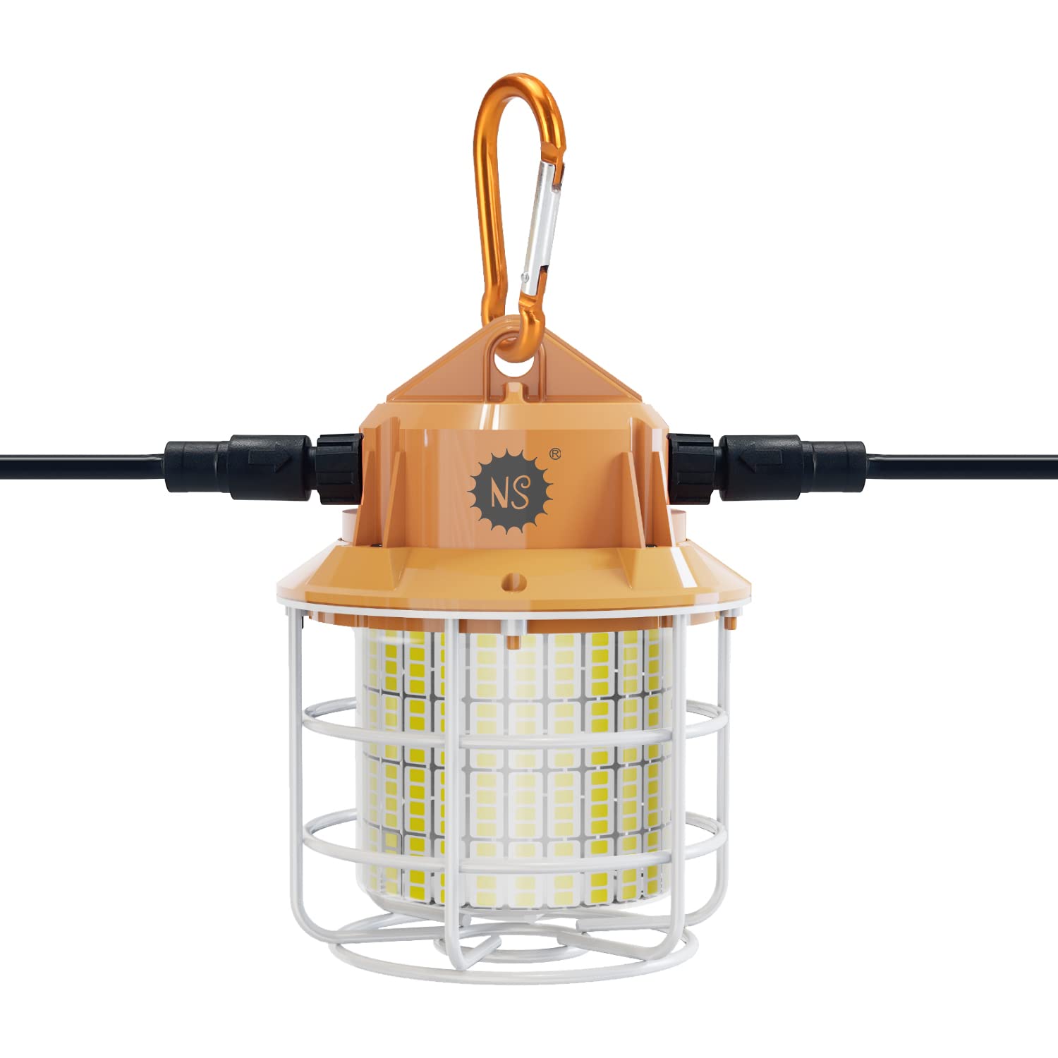 60W Led Temporary Work Light 8700 Lumens 5000K Construction Lights with Stainless Steel Protective Cover and Hook for Indoor Outdoor Connectable Portable Light High Bay Workshop Garage