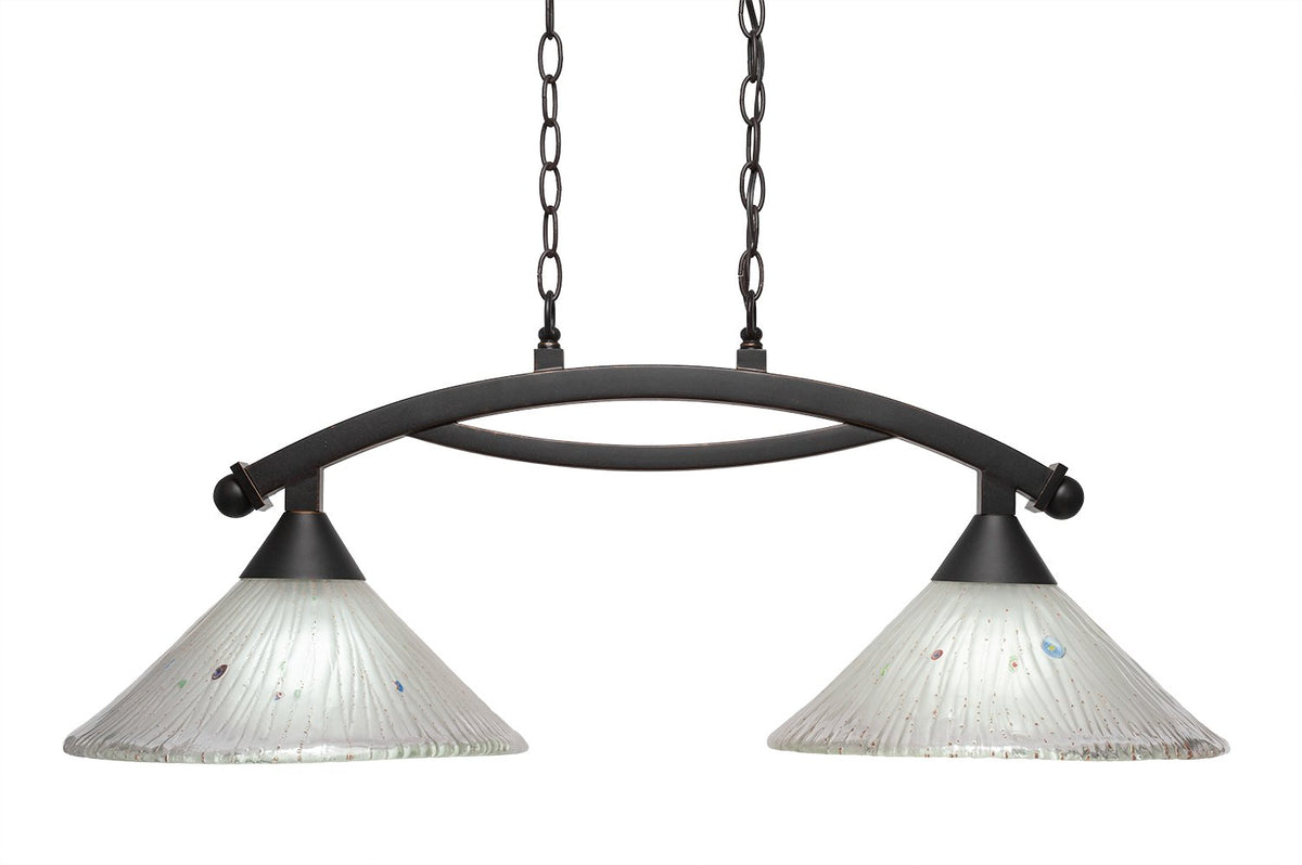 Toltec Lighting 872-DG-701 Bow 2 Light Island Light with 12&quot; Frosted Crystal Glass, Dark Granite Finish