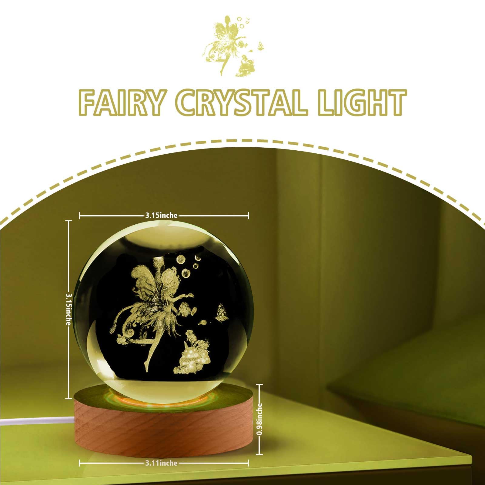 Shellvcase Fairy Gifts For Women Girls, 3.15In 3D Fairy Figurine Crystal Ball Lamp With Remote Control, Fairy Decor For Bedroom,