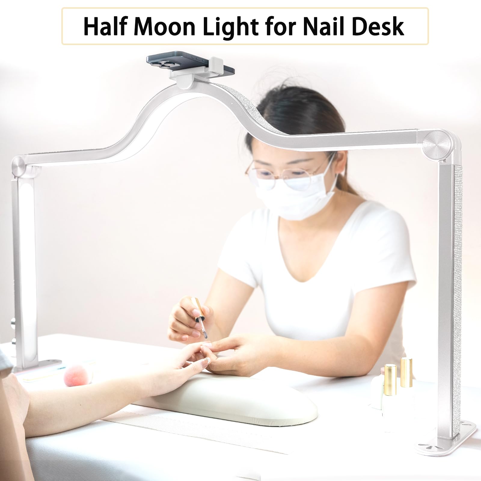 Kedao Nail Light For Desk Half Moon Light For Nail Desk 34Inch Foldable Led Table Lamp Manicure For Table Adjustable Dimmable Ha