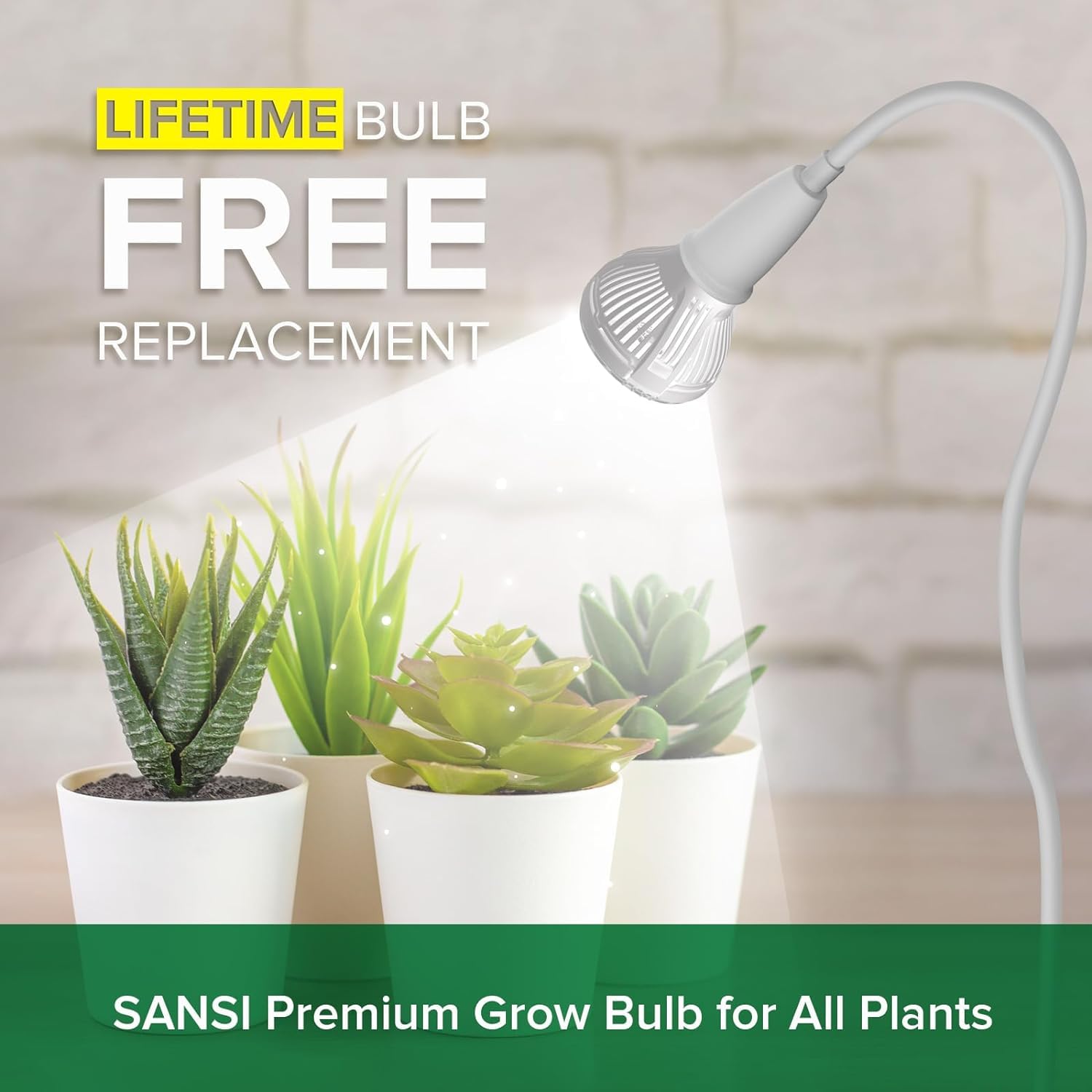 SANSI LED Grow Light, 150W Full Spectrum Clip-on, Gooseneck Design, Ceramic Material, White, Model C21GL-GE26-10W