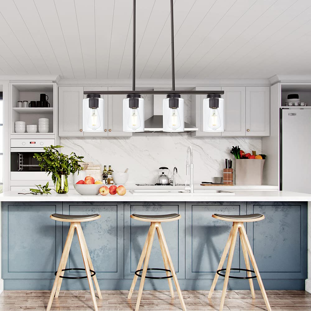 TODOLUZ Farmhouse Chandelier 4-Lights Clear Glass Pendant Light Oil Rubbed Bronze Model 732688371430