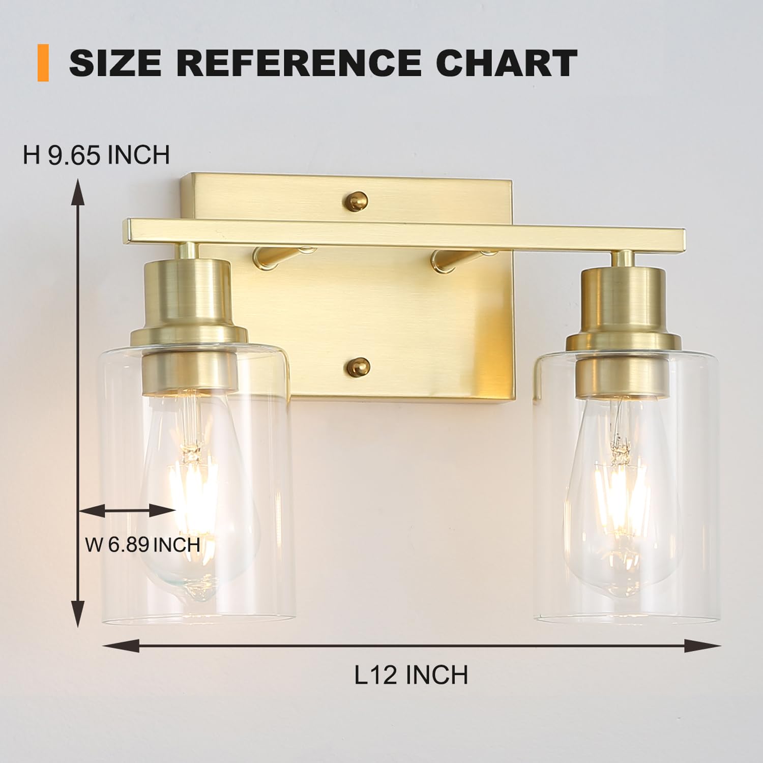 Jodauirt Brass Bedside Wall Sconces Set Of 2, 1-Light Gold Bathroom Vanity Lights Fixtures With Clear Glass Shade, Farmhouse Modern E26 Wall Lamp For Hallway Living Room Bedroom