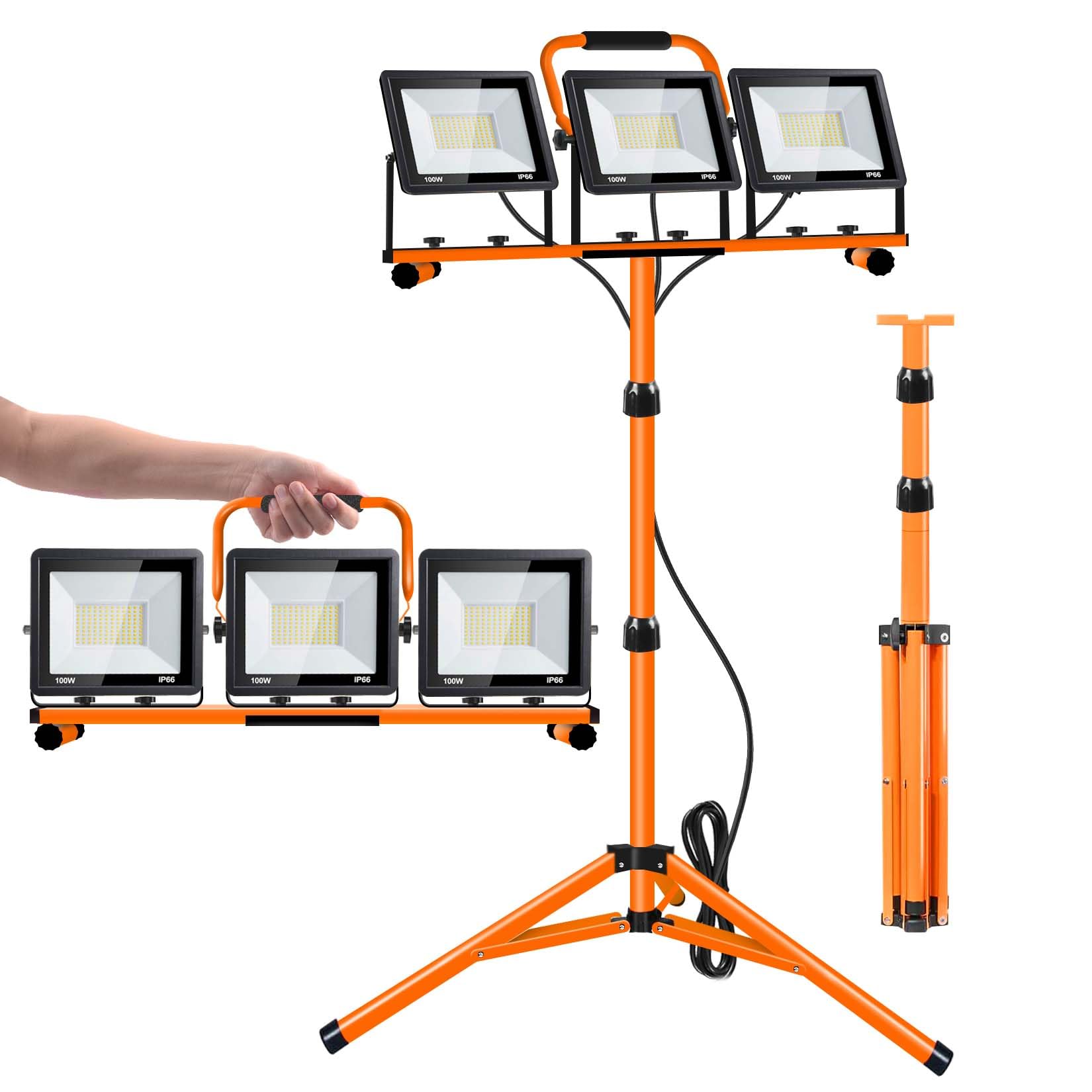 Yurnomy 21000 Lumen LED Work Light with Adjustable Tripod Stand, Waterproof, 6500K Color Temperature, Orange-3, Model GZD-1