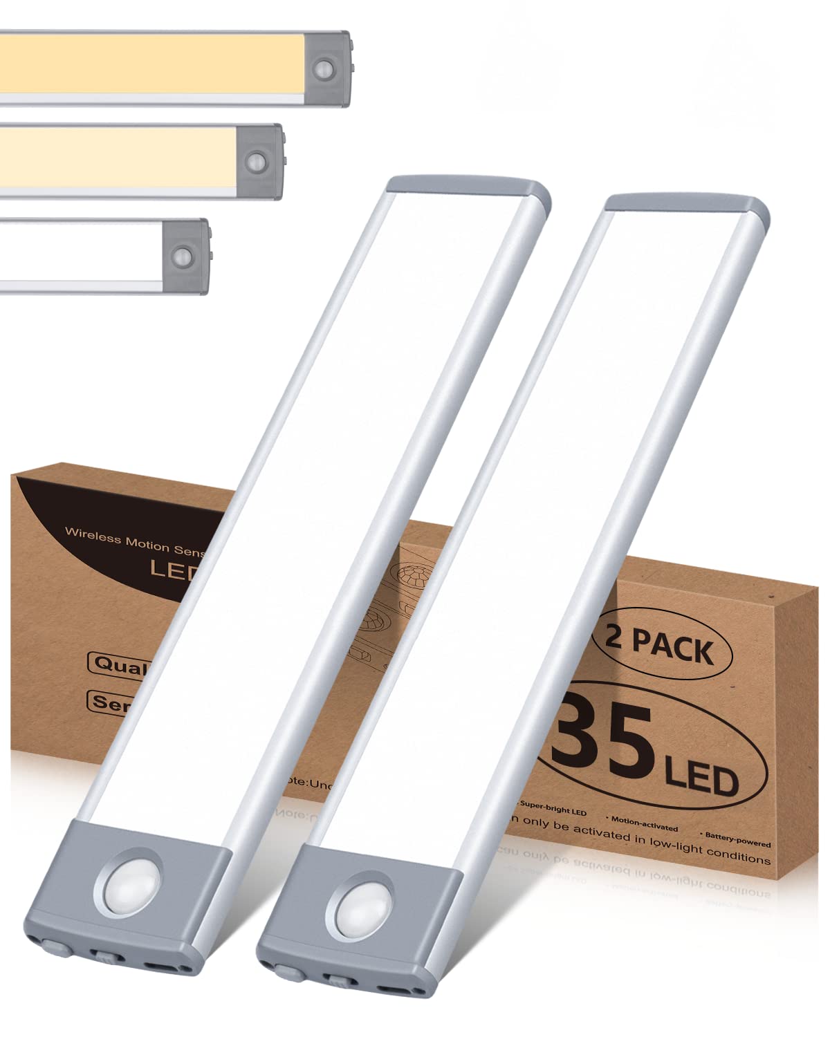 Priorare 35 Led Under Cabinet Lights - Wireless Motion Sensor, Usb-C Rechargeable, Dimmable, 3 Color Options, Model Dl035Dz113
