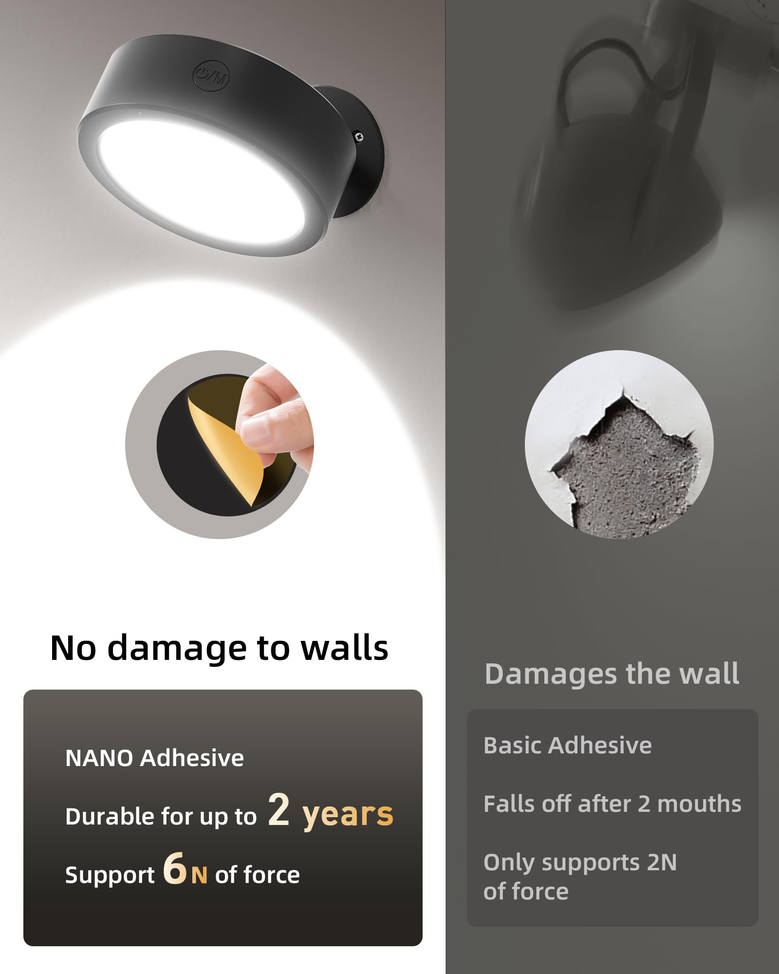 EZVALO LED Wall Mounted Lights, 3 Color Temps, Remote & Touch Control, 2 Pack, Black, Model EZL2404A