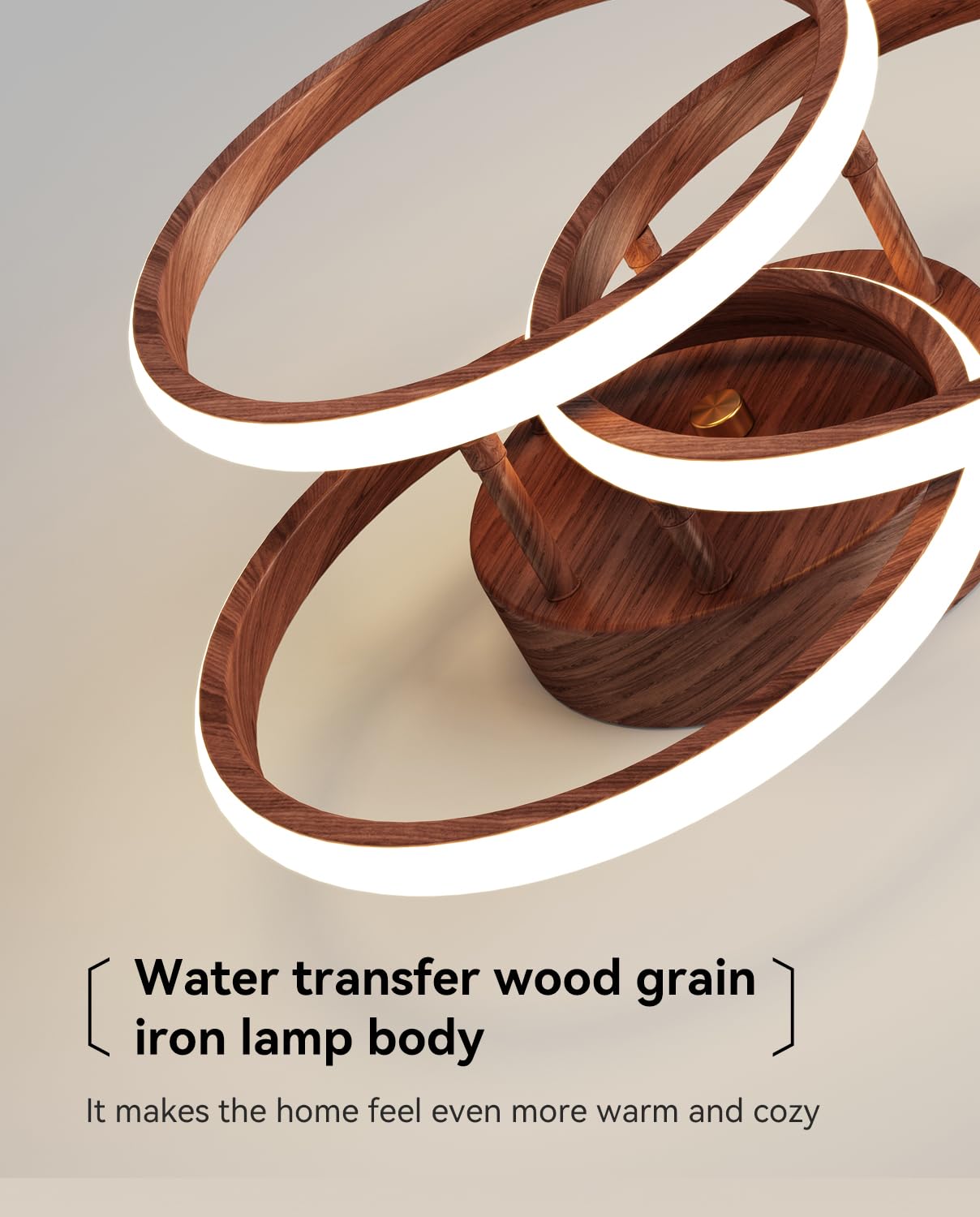 Miss Lighting Dimmable LED Semi Flush Mount Light Fixture with Remote Control, 15in-3 Ring Wood, Modern Chandelier for Bedroom and Kitchen