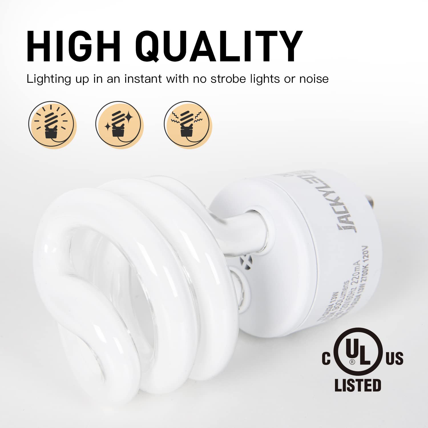 JACKYLED GU24 CFL Light Bulbs, 13W, 2700K Warm White, Energy Efficient, 2-Pack, Glass/PBT
