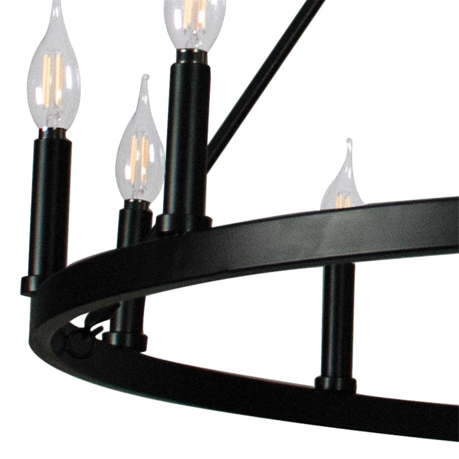 Canyonhome Cahua 12 Light Drum Chandelier, Matte Black Steel & Wooden Pattern, 37&quot; X 37&quot; X