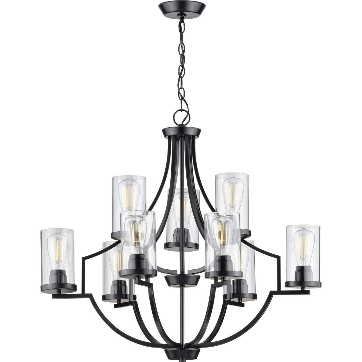 Progress Lighting Lassiter Collection 9-Light Clear Glass Modern Chandelier Light Matte Black, 29.00X32.00X32.00