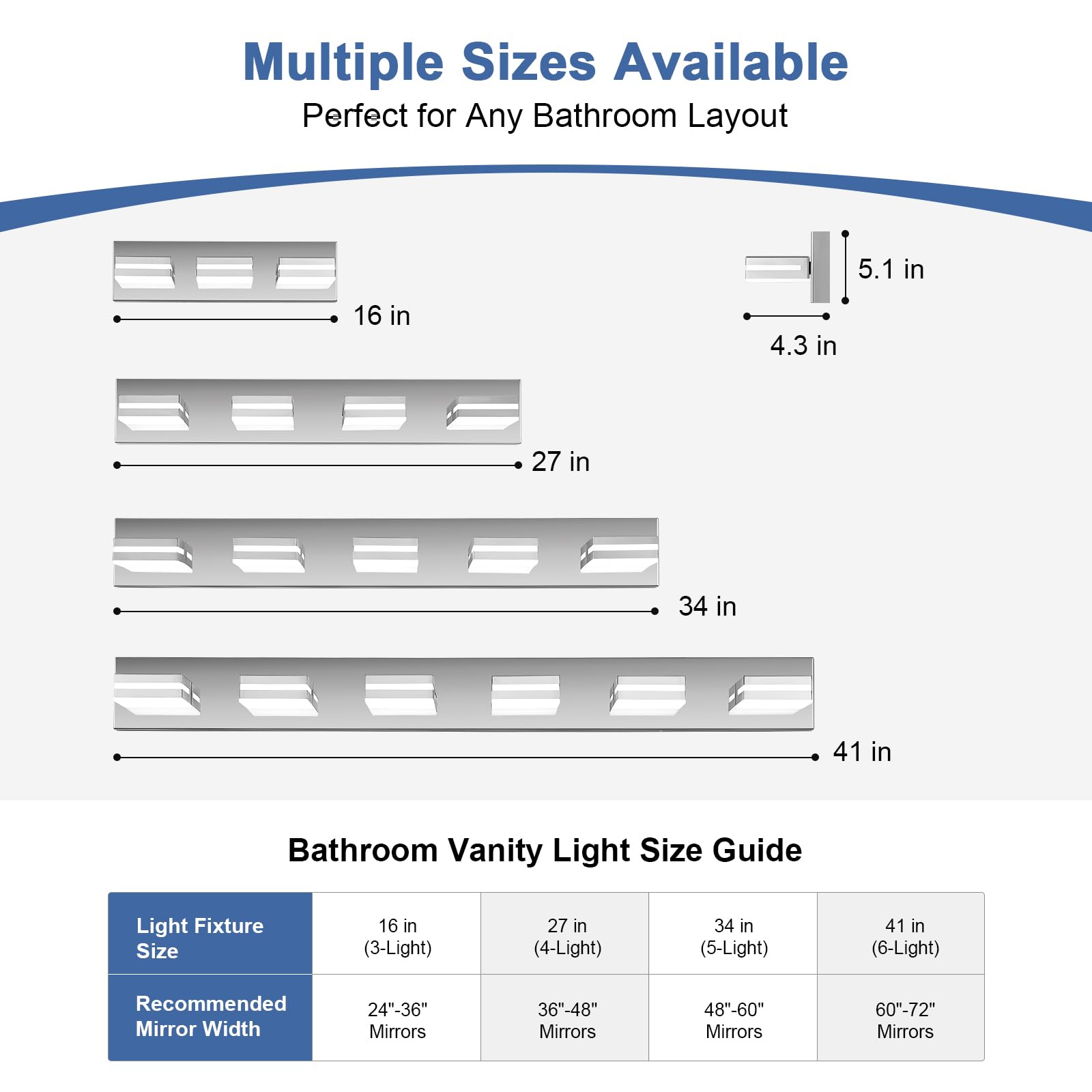 JZEKVN Modern LED Bathroom Vanity Lights, 4-Light Stainless Steel Chrome, 27.17" Acrylic Wall Fixture, Model 202541006, 6000K