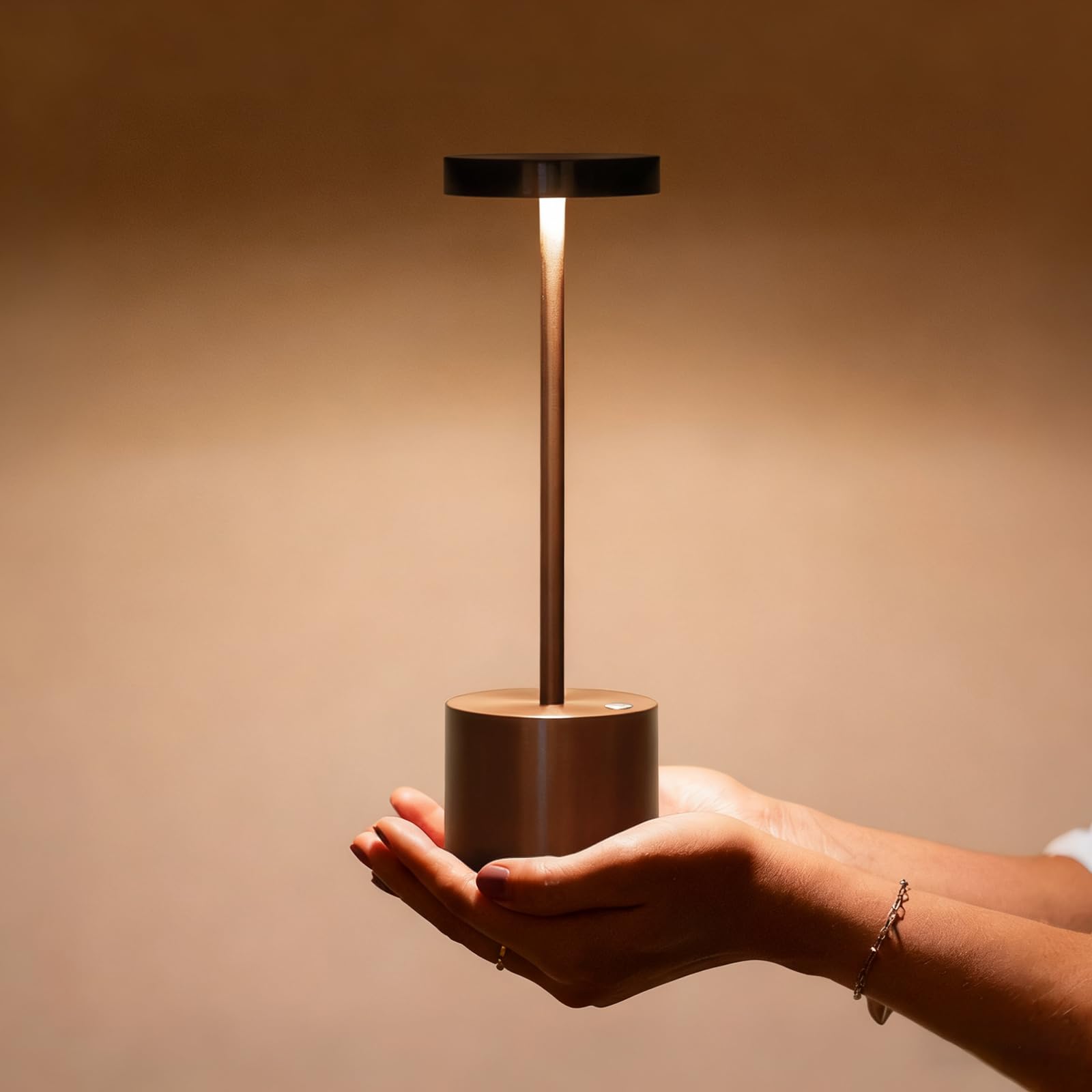 Barryca Rechargeable Cordless Table Lamp, Metal Dimmable Led Light, 2 Pack, Mocha, Portable For Indoor/Outdoor Use