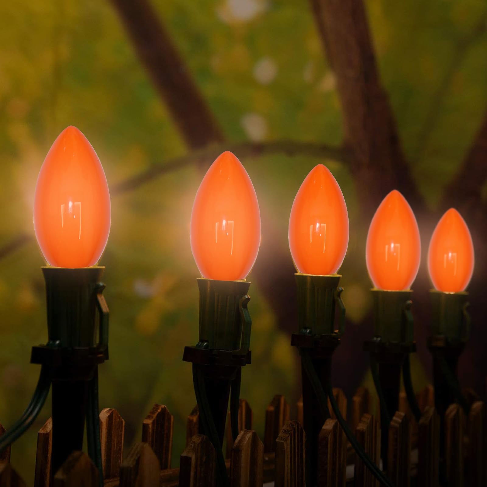 Pallerina C9 Orange Light Bulbs - 25 Pack Shatterproof Incandescent, E17 Base, 7W for Indoor/Outdoor Christmas Holiday Decor