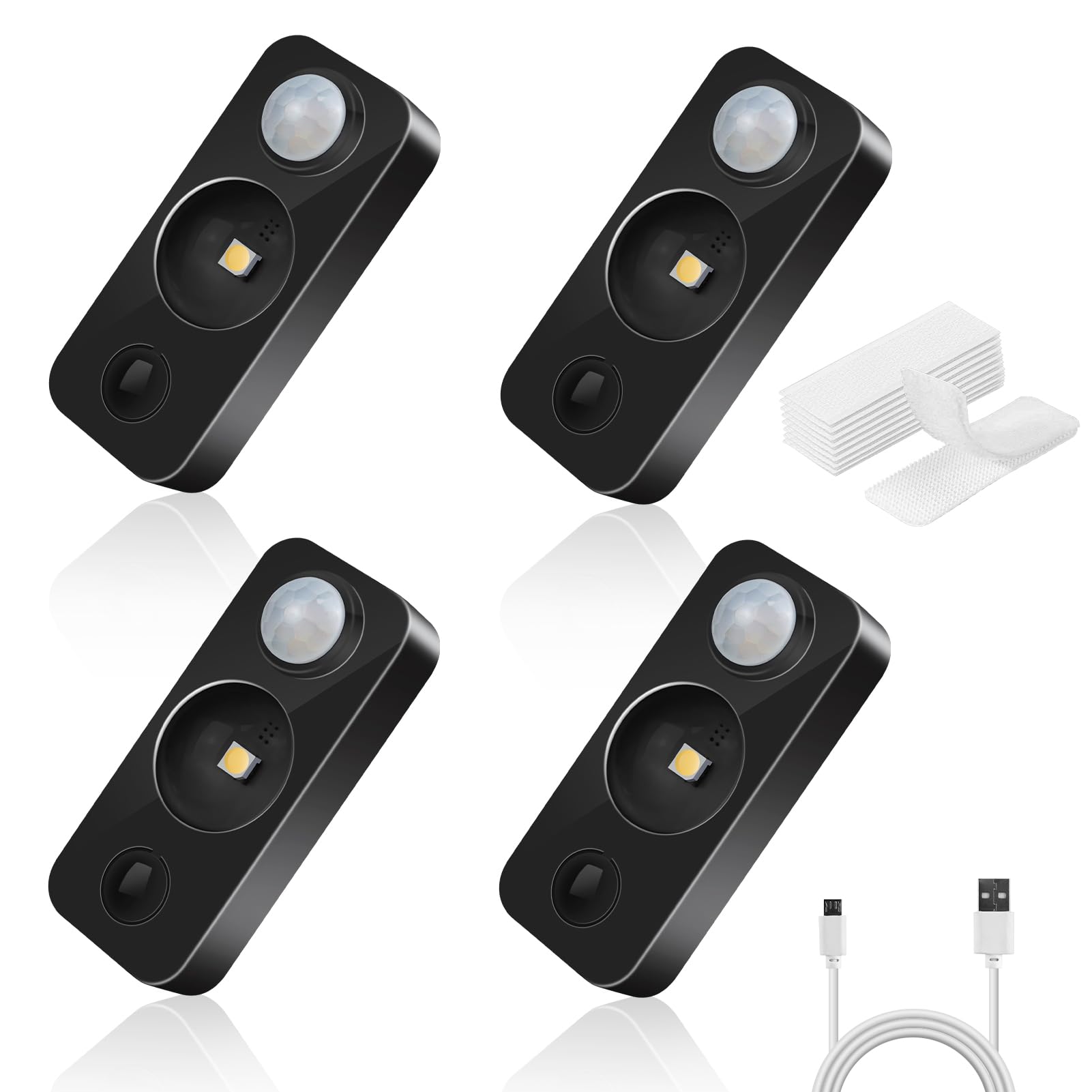 NIEGNOWOO LED Motion Sensor Puck Lights, Rechargeable, Warm White, 4 Pack, Model HS-CGD-WW-4P-US