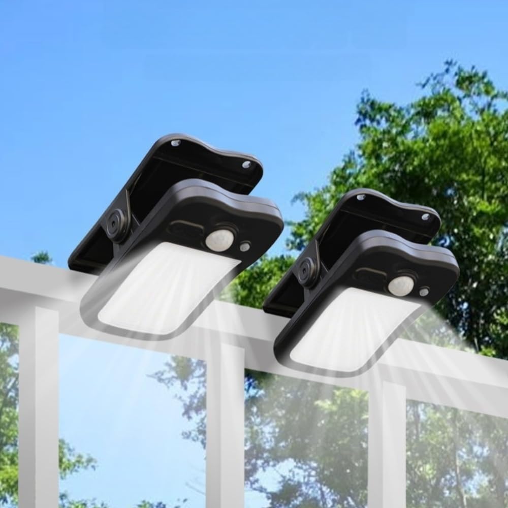OTSOFDWL Clip on Solar Lights for Fence, 3 Modes Solar Motion Lights Outdoor Waterproof, 60LEDs 500LM Portable Security Light fo