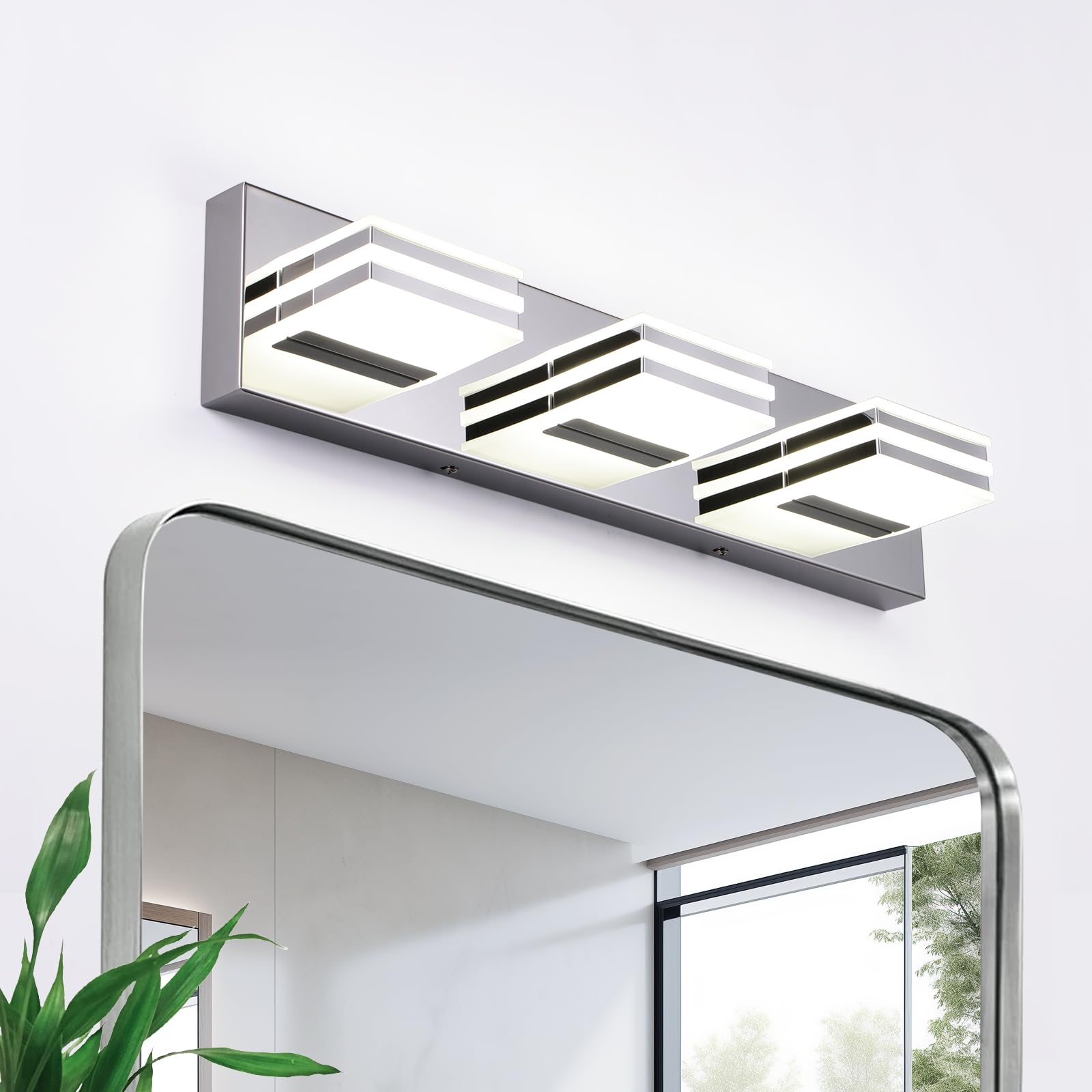 yumcrelect LED Vanity Light Fixture, 3-Light, 20-Inch, Chrome, Acrylic, Modern Bathroom Lighting, 6000K
