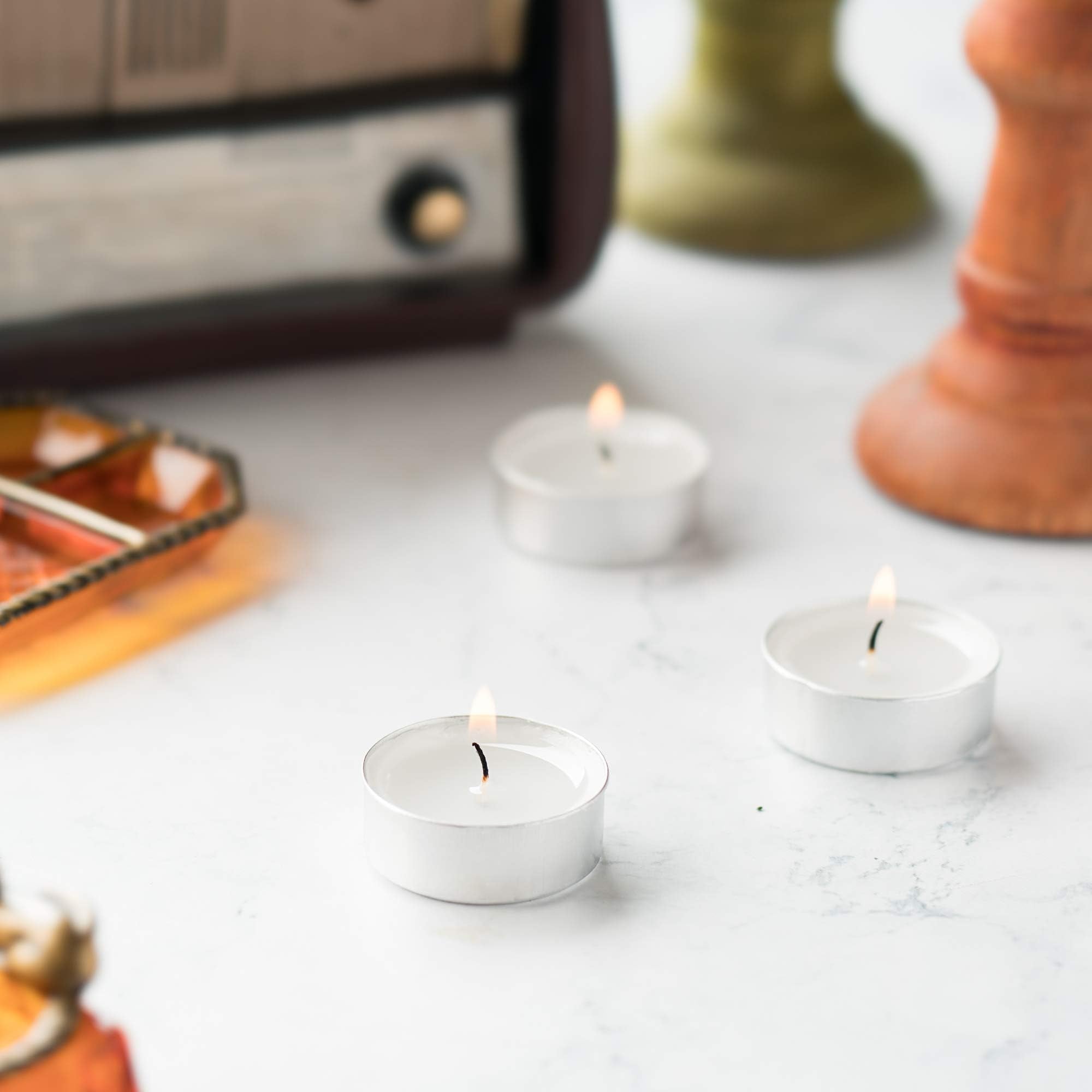 Tealight Candles - 4 Hours - Giant 100,200,300 Bulk Packs - Homelights White Unscented European Smokeless Tea Lights For Shabbat, Weddings, Christmas, Home Decorative - 200 Pack