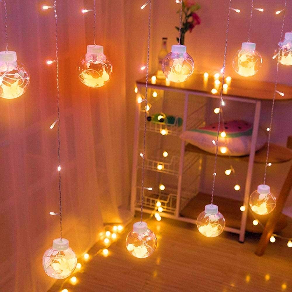 Desidiya Decorative Wish Ball Orbs Led Curtain Lights for Diwali Christmas Wedding,2.5 M,Globe Curtain Lights (Pack of 1) Warm W