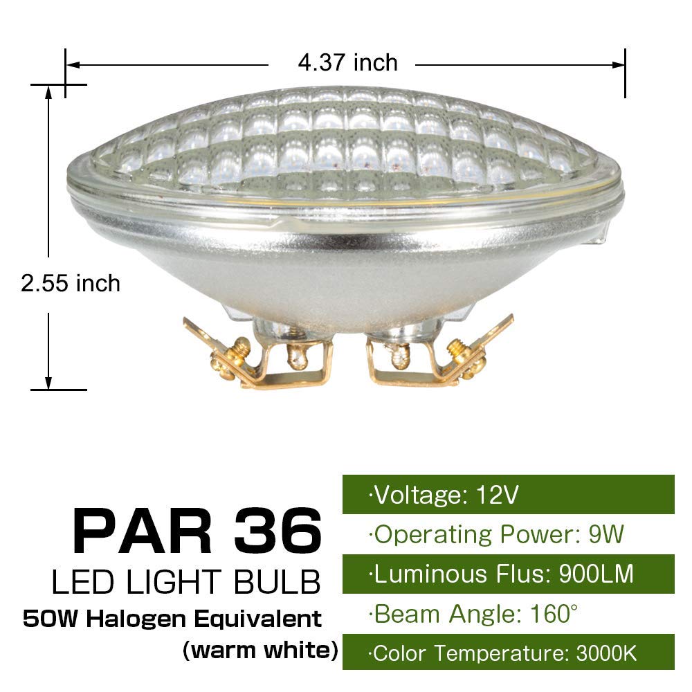 Haian Support Water Resistant Par36 Led Landscape Bulb,9W 900Lm 3000K Warm White,12V Ac/Dc,4 Pack,Ideal For Landscape Lighting,