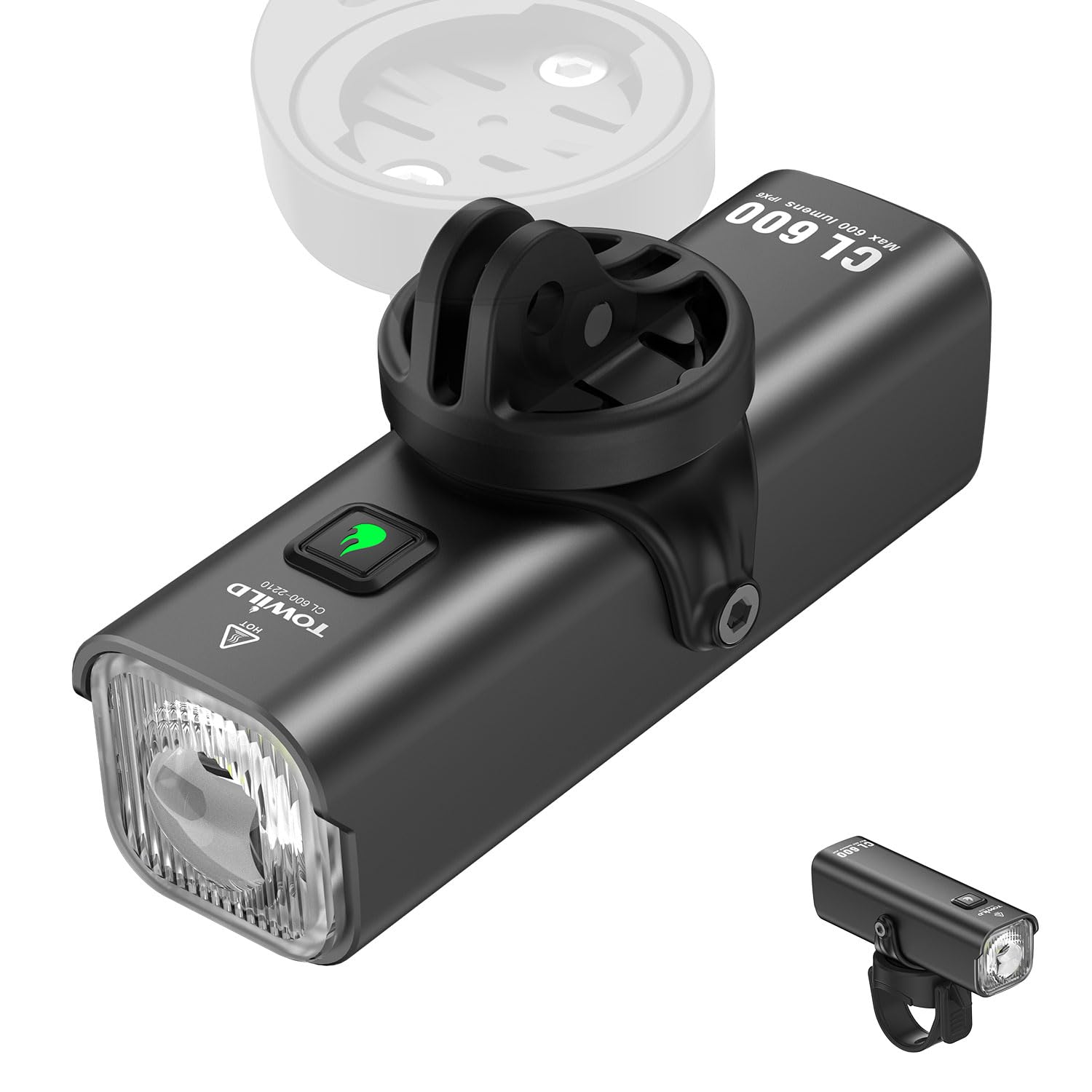 TOWILD CL600 Bike Lights for Night Riding,Compatible with Garmin/GoPro Mount,600 Lumen Bike Headlight,2000mAh Rechargeable Batte