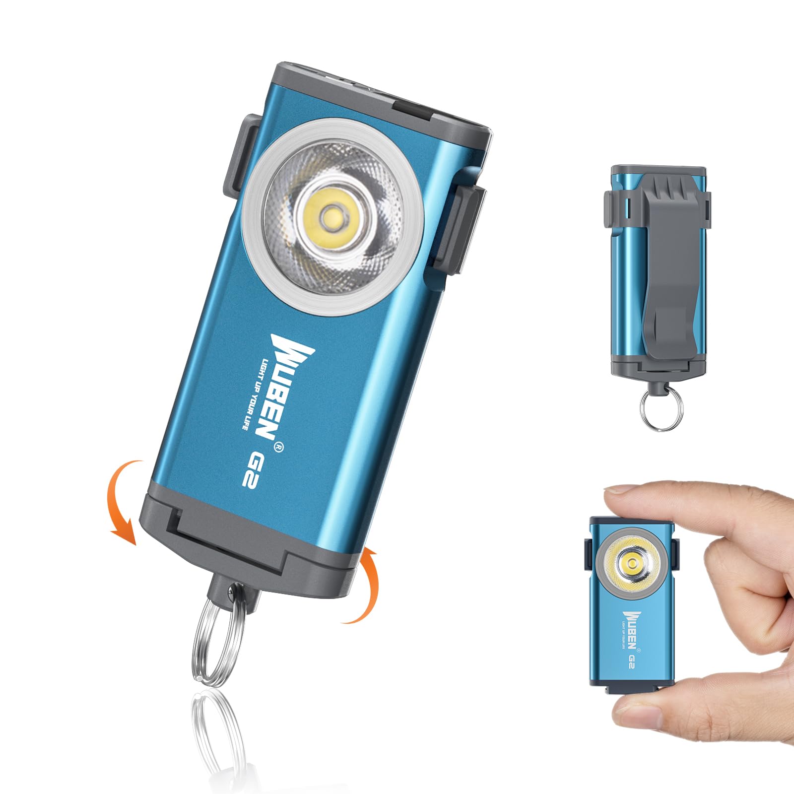 Wuben G2 Mini Flashlight, 500 Lumens Edc Keychain Torch, 5 Modes, Rechargeable, Blue