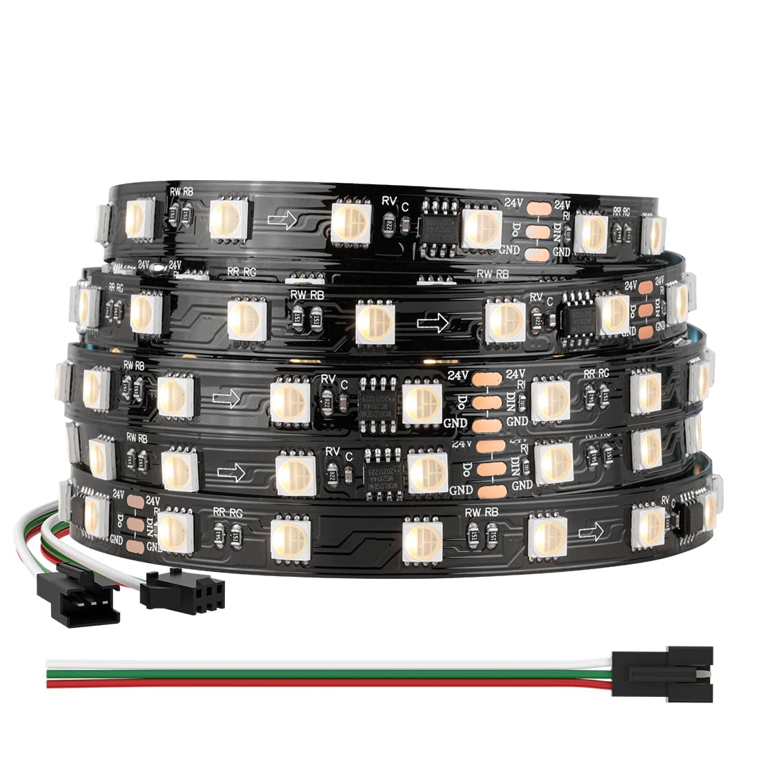 BTF-LIGHTING WS2814 IC RGBW RGB+Warm White (Similar WS2812B) Addressable DC24V 16.4FT 60LED/m 10pixel/m Flexible 4 Colors in 1 D